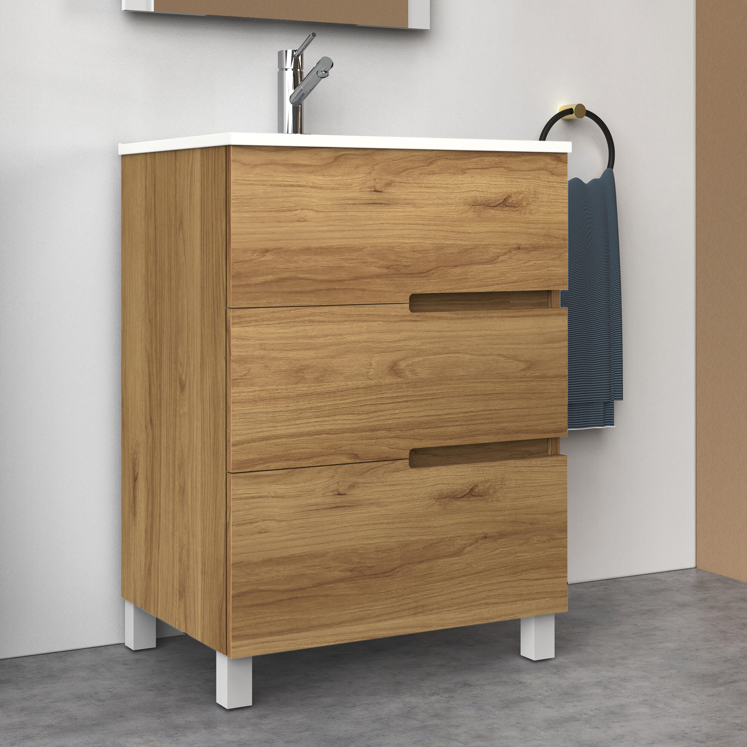 Mueble de baño con lavabo alda teca natural 70x45 cm