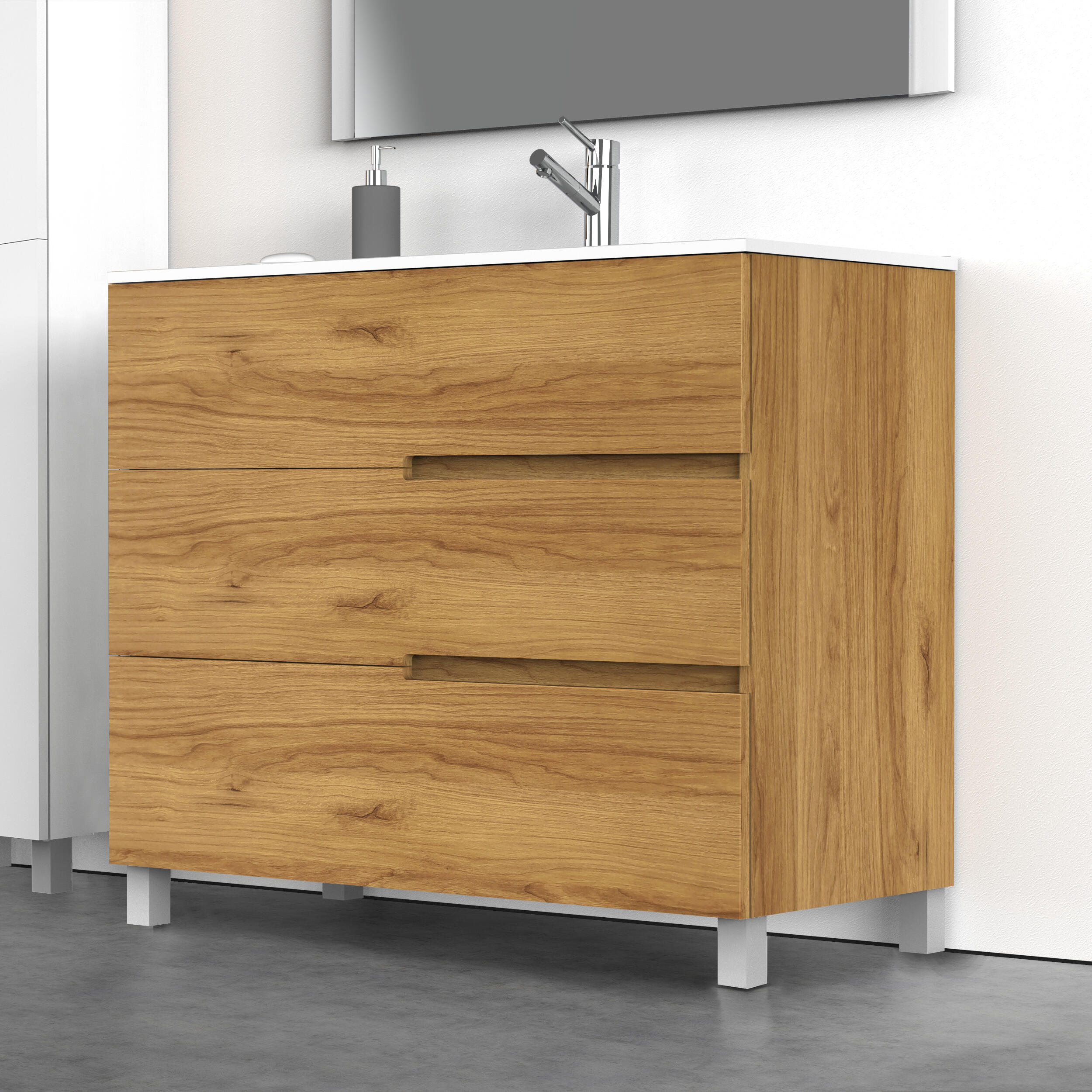 Mueble de baño con lavabo alda teca natural 100x45 cm