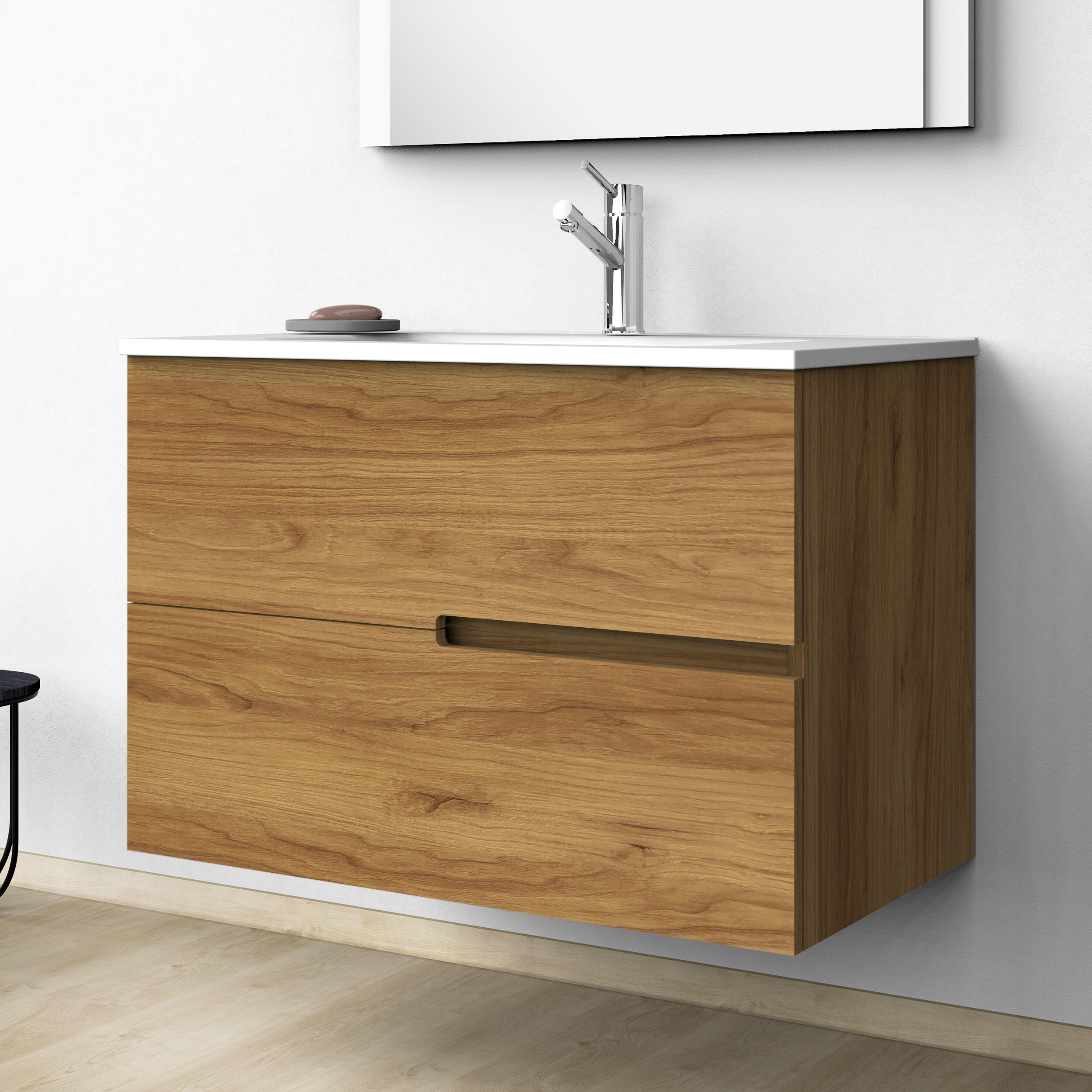 Mueble de baño con lavabo alda teca natural 90x45 cm