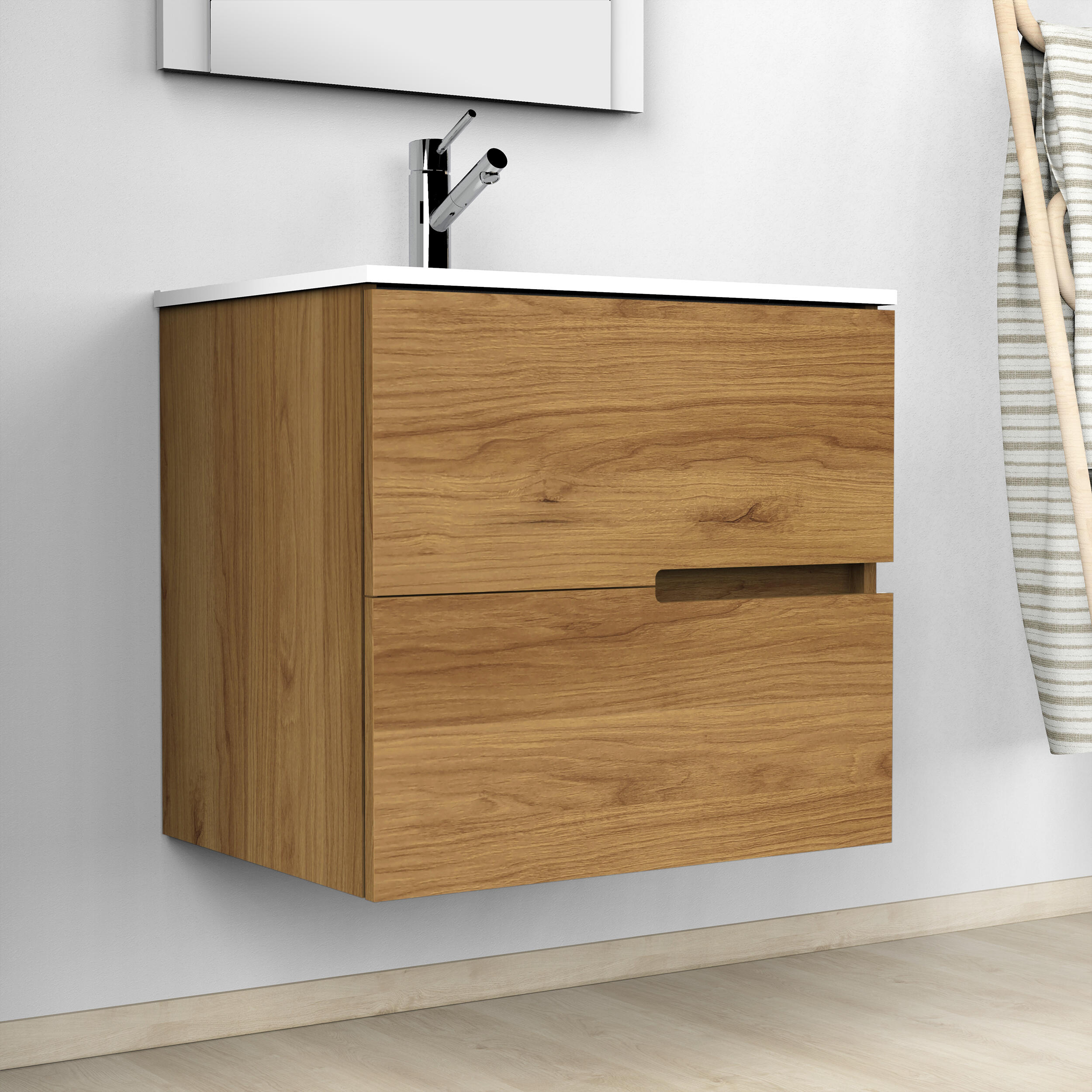 Mueble de baño con lavabo alda teca natural 70x45 cm
