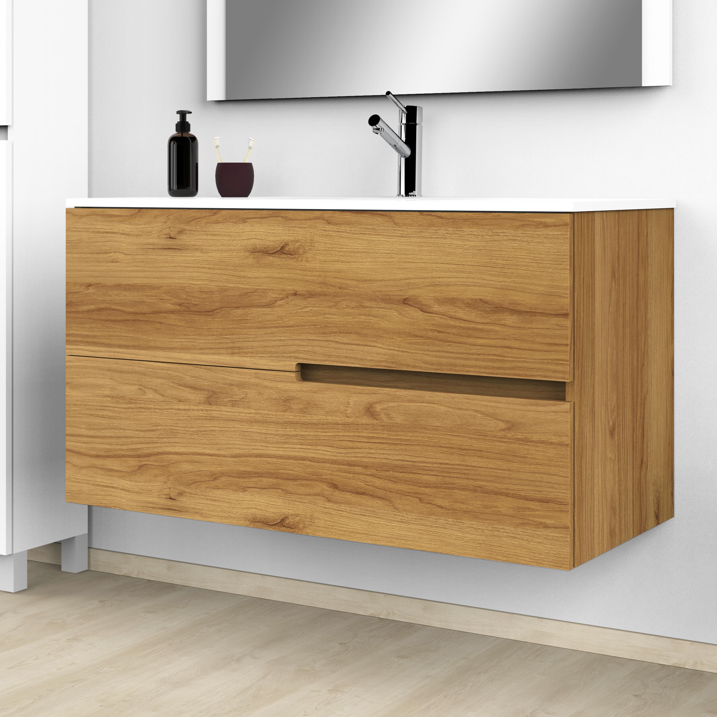 Mueble de baño con lavabo alda teca natural 100x45 cm