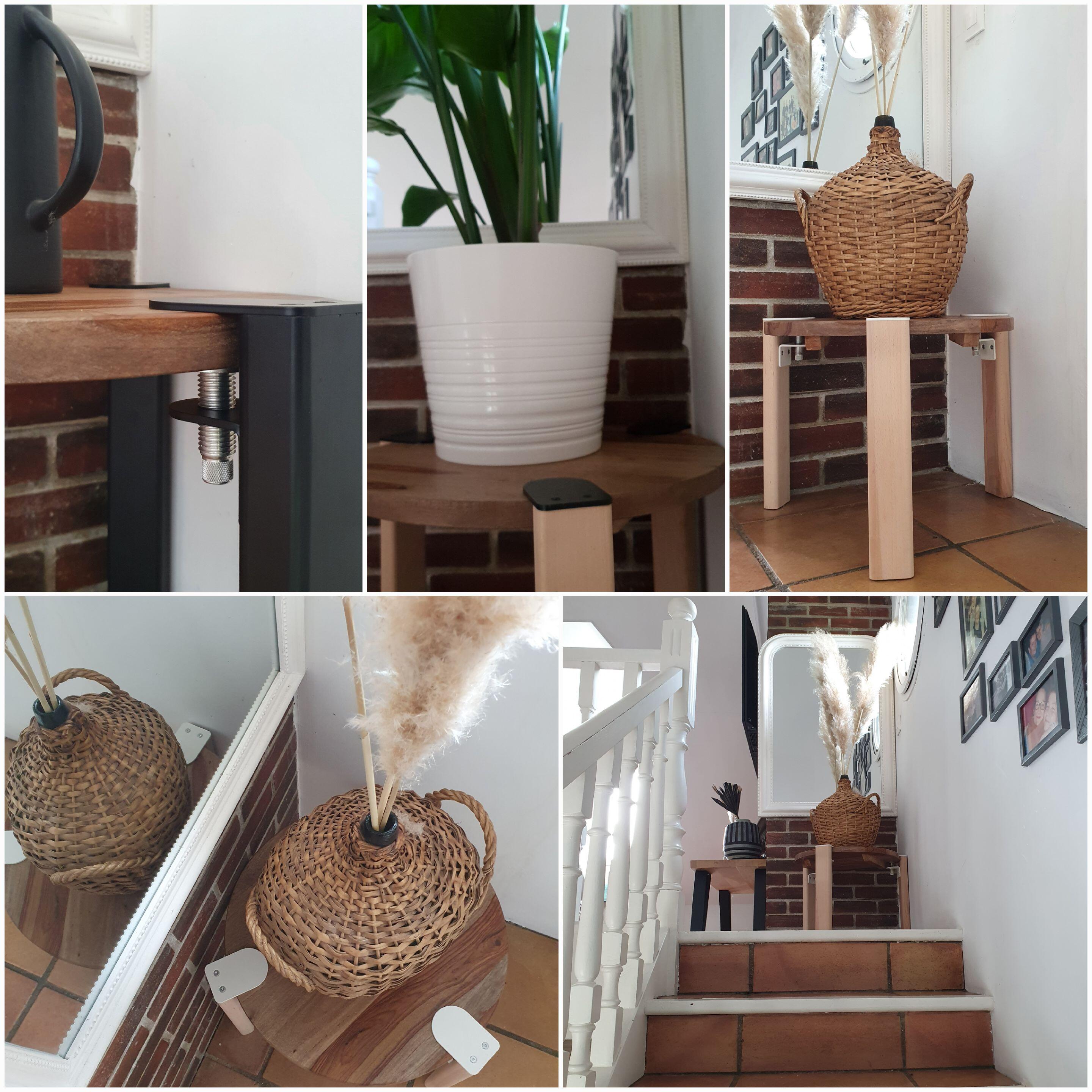 Pied de meuble REI fixe en l, bois Clamp hêtre / noir Ht. max 38.5 x l.10.5 cm - 6