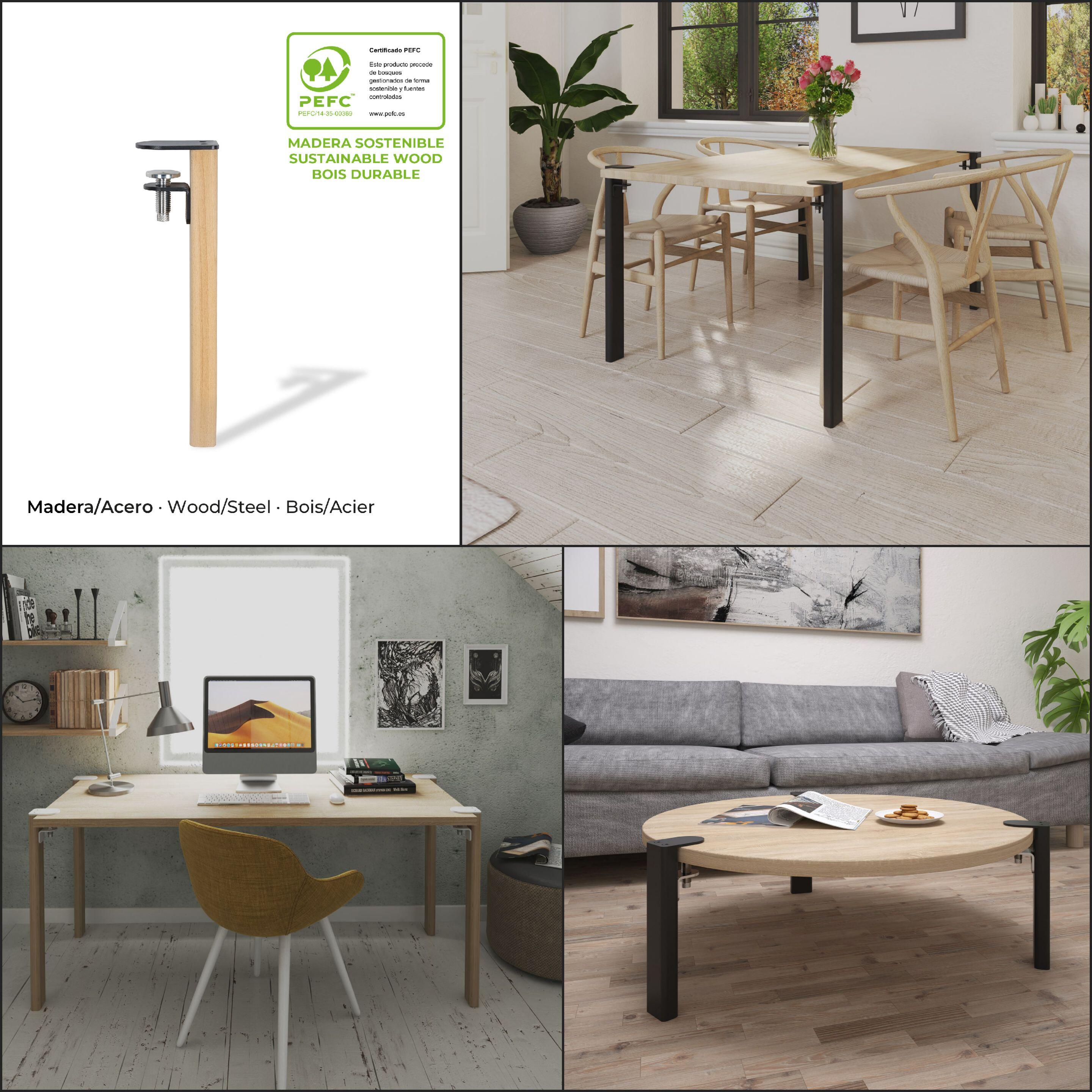 Pied de meuble REI fixe en l, bois Clamp hêtre / noir Ht. max 38.5 x l.10.5 cm - 7