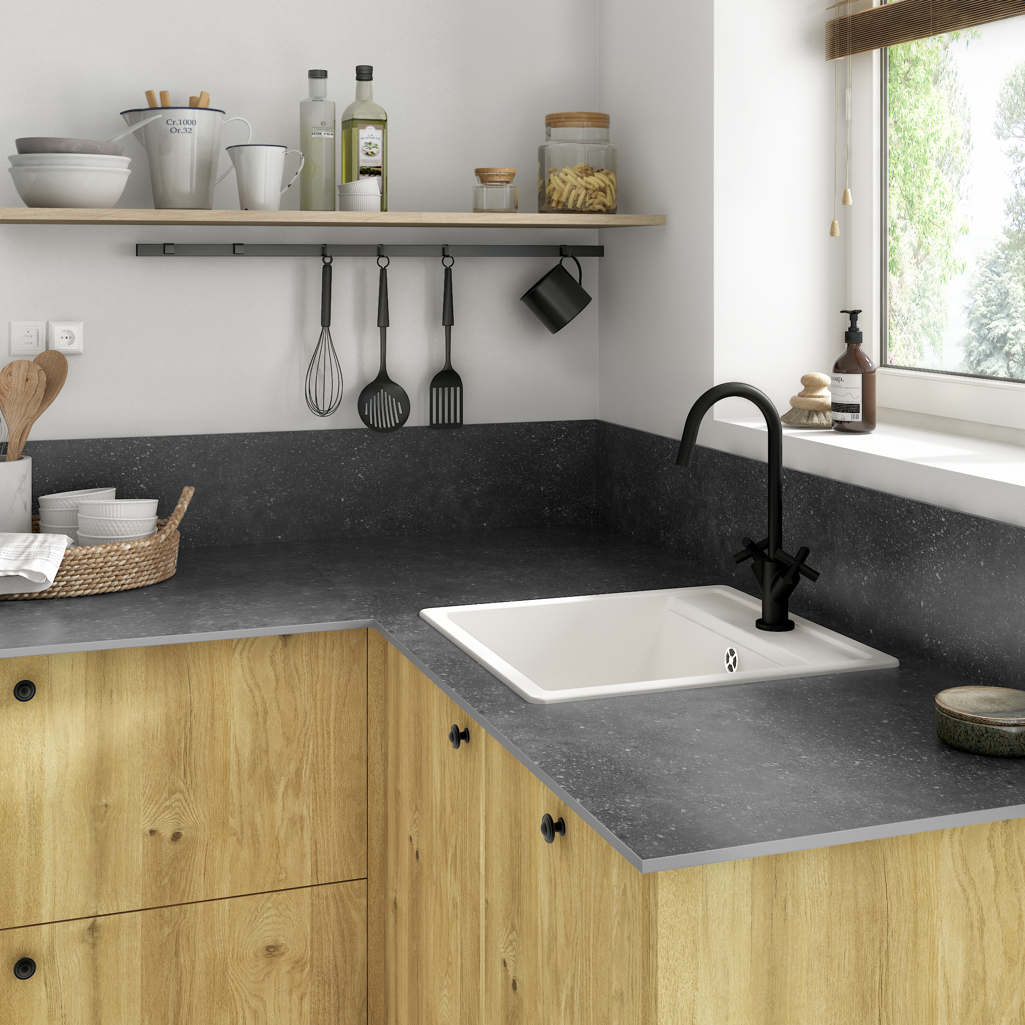 Plan de travail compact Terrazzo Gris L.300 x P.63 cm, Ep.12 mm Leroy Merlin