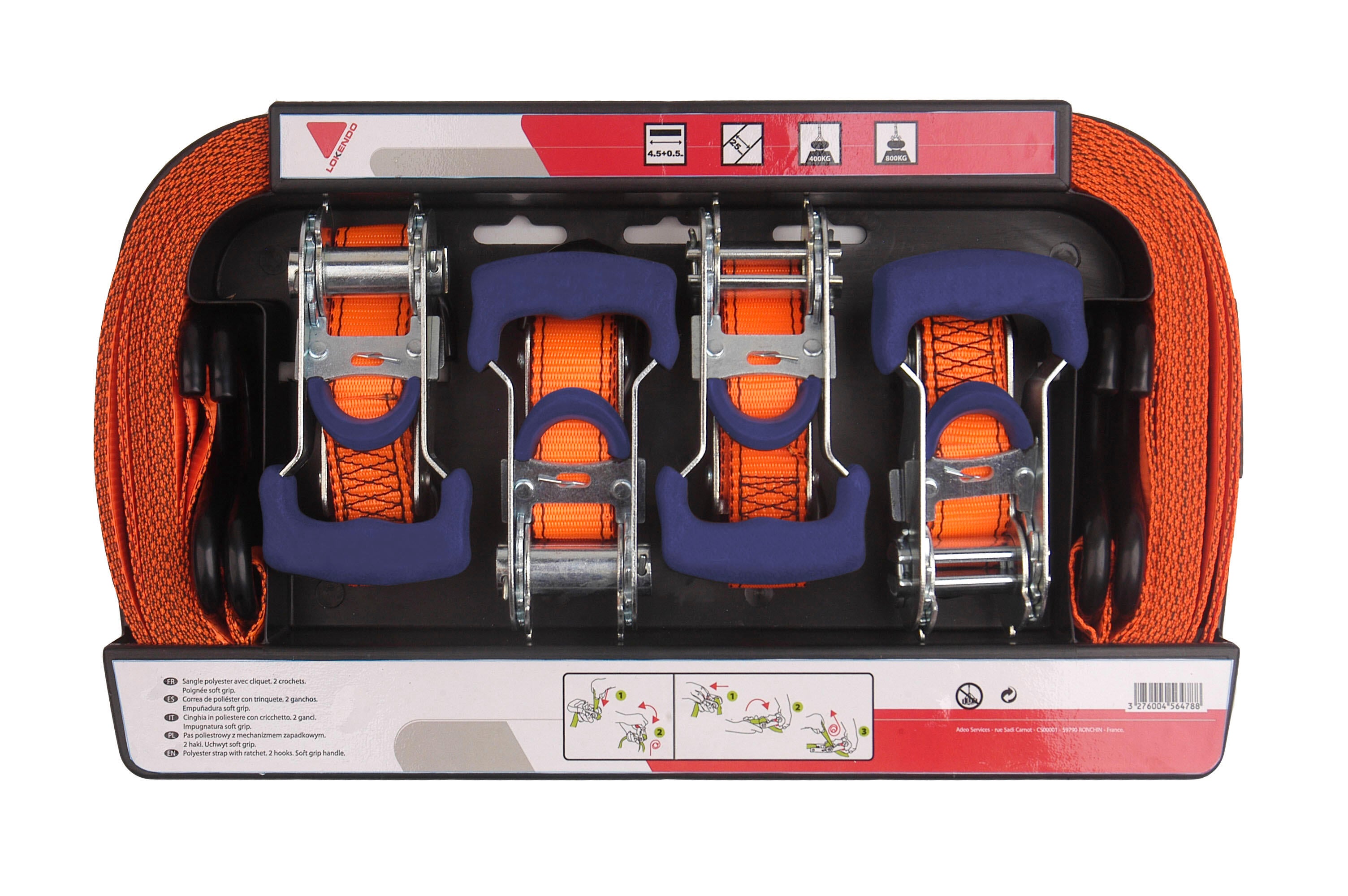 Sangles d'arrimage à cliquet Long. 5 m orange Lot de 4  - 2