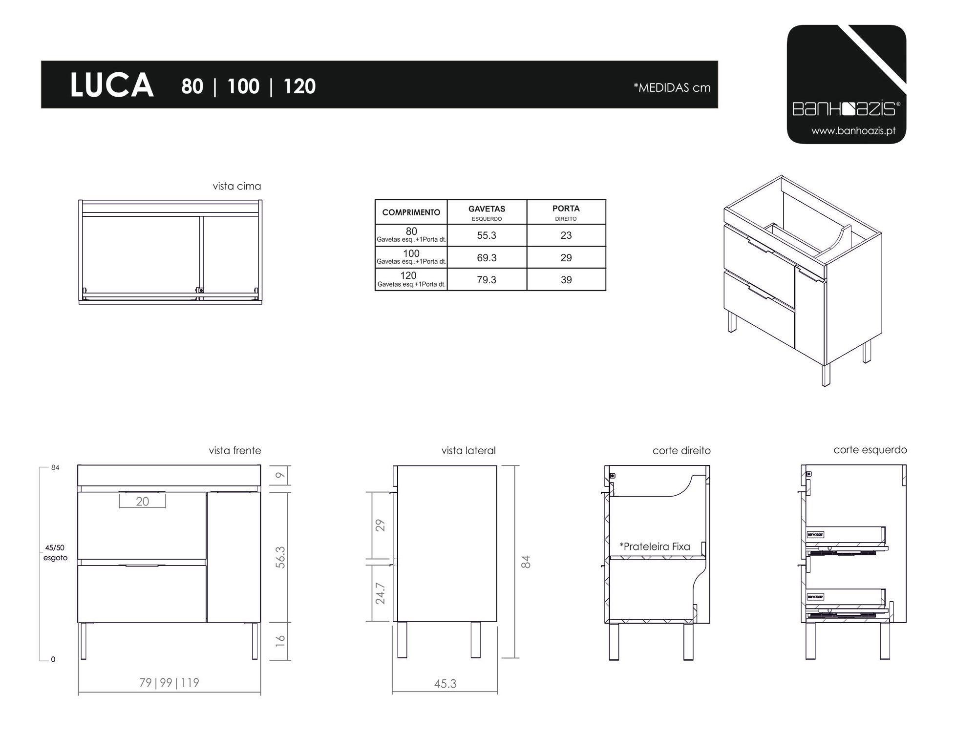 Móvel de casa de banho 80X45X84 cm carvalho Luca - 4