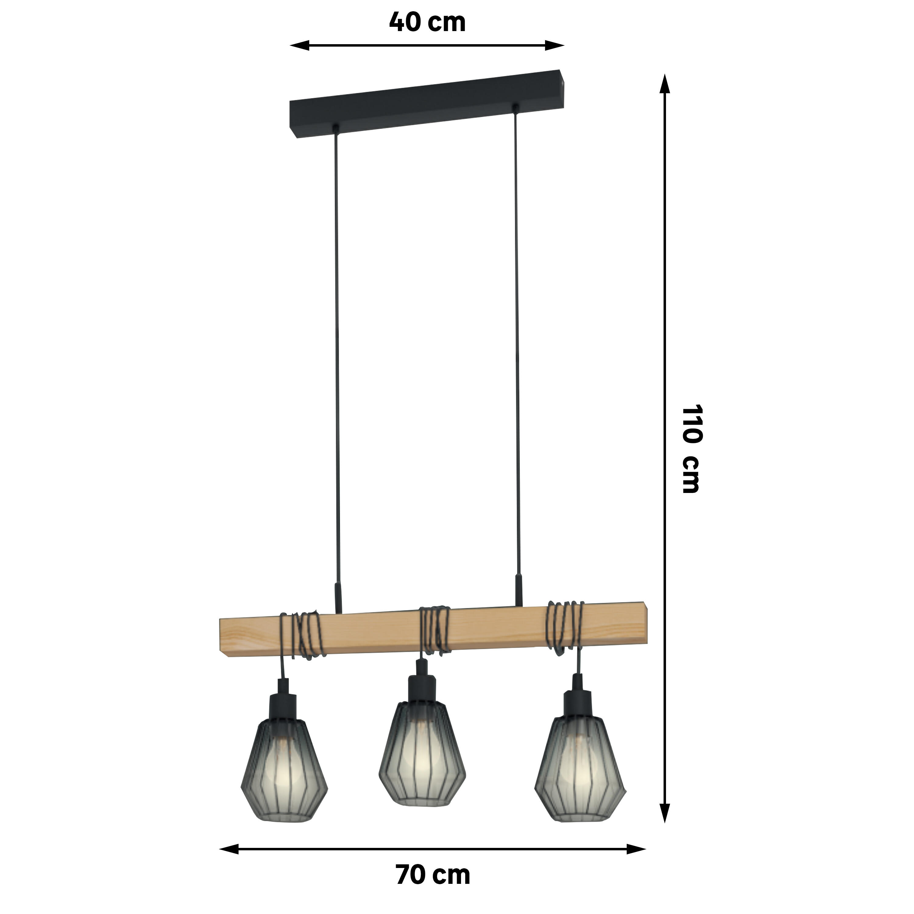 Candeeiro de teto suspenso INSPIRE TABODI E27 3 LUZES METAL/MADEIRA PRETO - 9