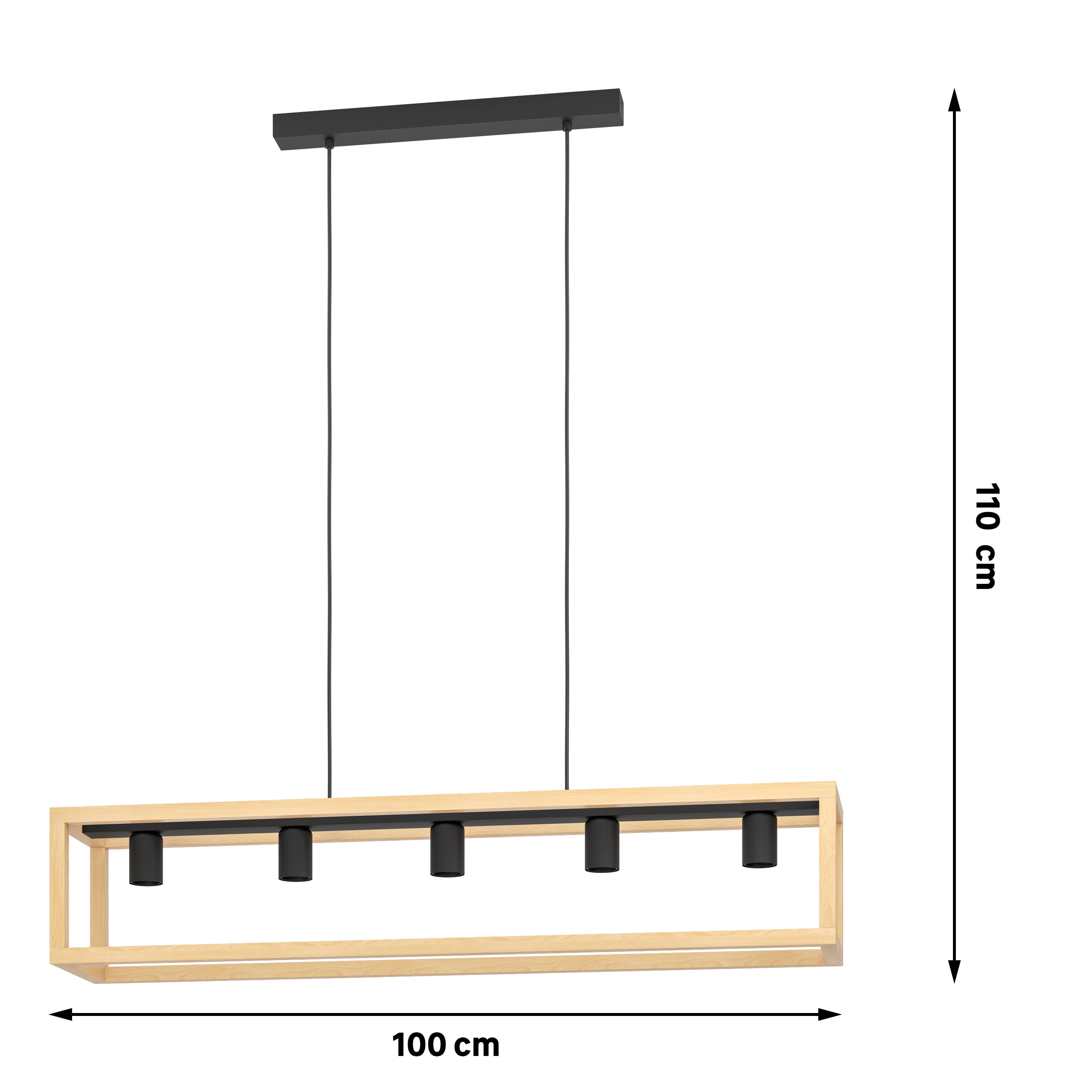 Lámpara de techo colgante de acero marrón y negro ø20 y 100 cm de ancho Elgort INSPIRE 5 luces E27. Altura máxima 110 cm - 9