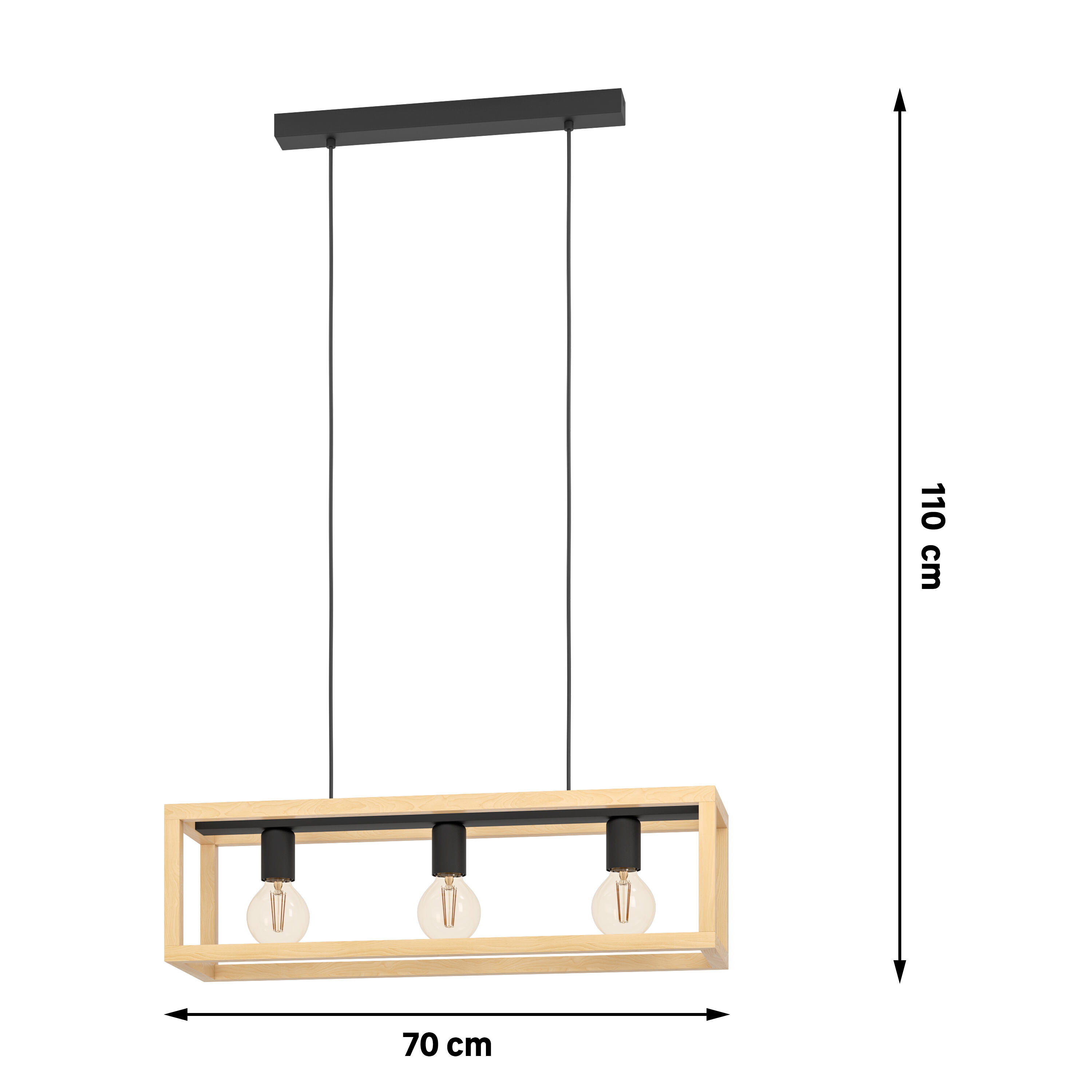 Candeeiro de teto suspenso INSPIRE ELGORT E27 3 LUZES METAL/MADEIRA PRETO - 10