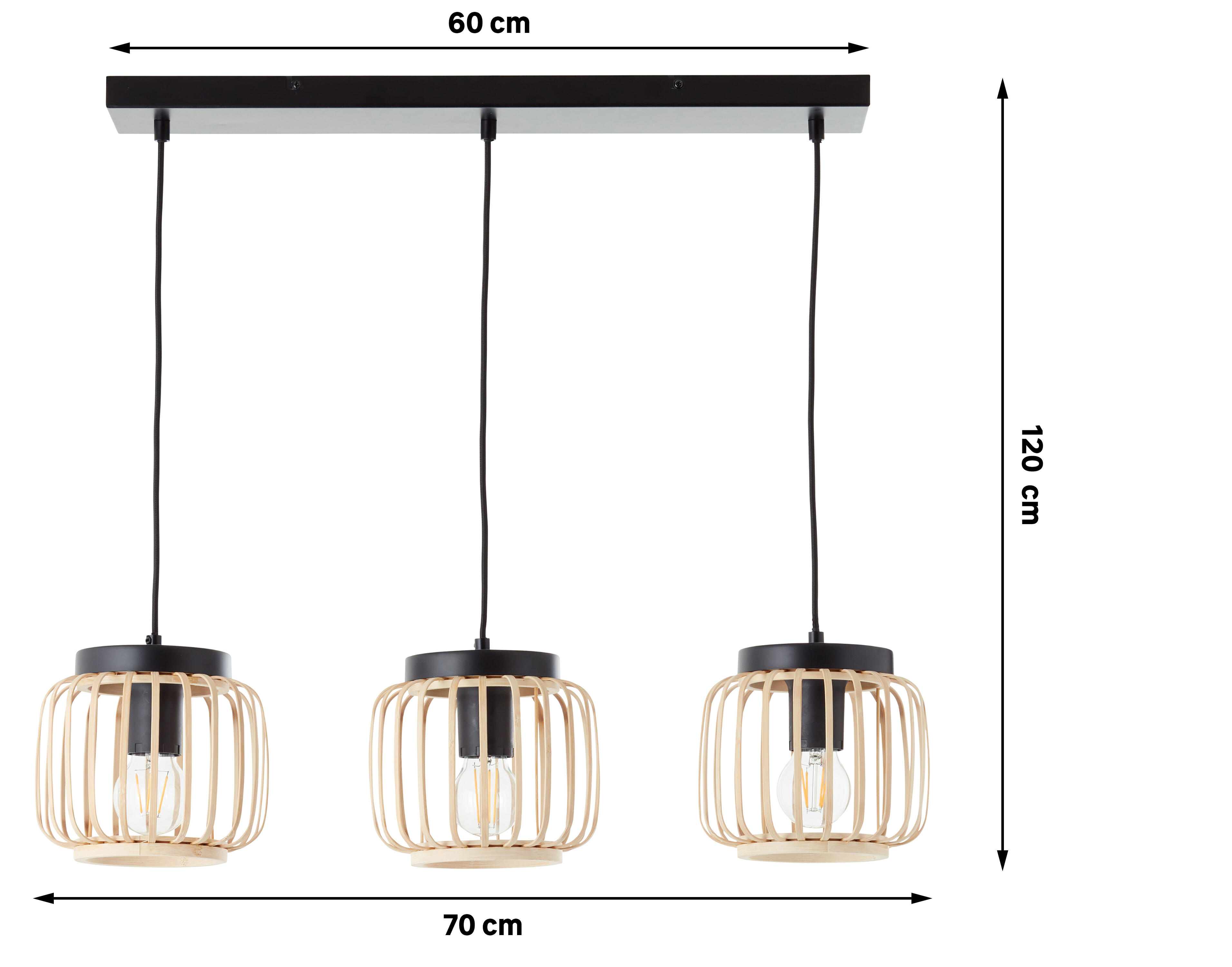 Candeeiro de teto suspenso INSPIRE PECAN E27 3 LÂMPADAS METAL MATE PRETO/BAMBU - 9