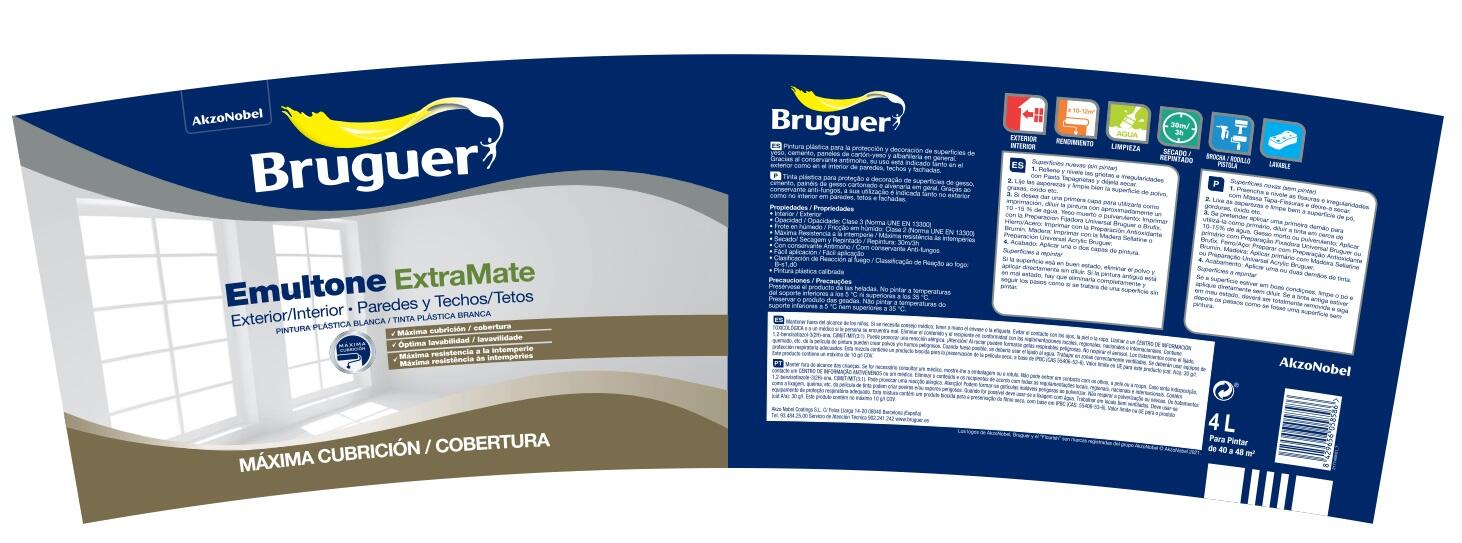 Tinta de interior aquosa BRUGER EMULTONE 15L PAREDES E TETOS BRANCO EXTRAMATE - 2
