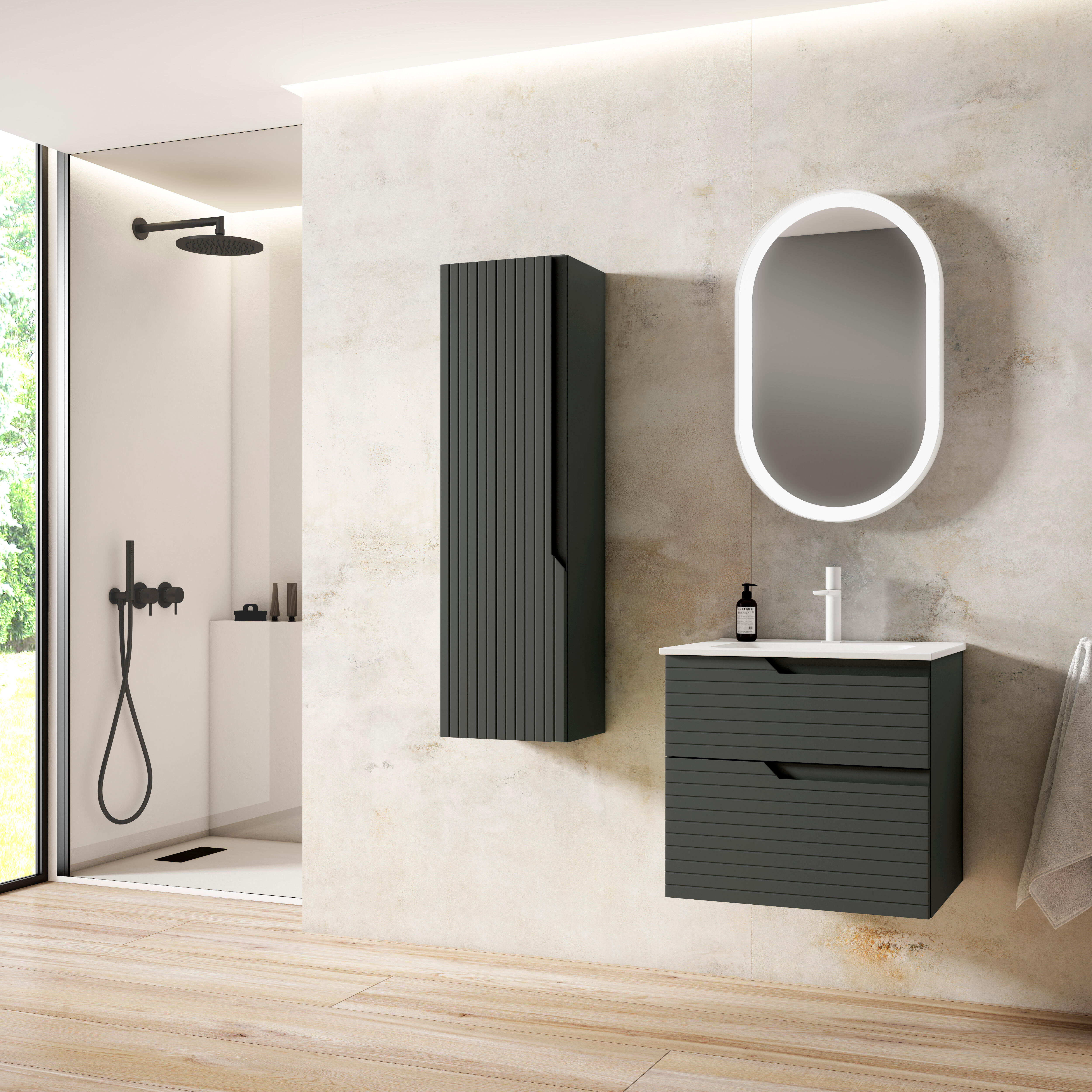 Mueble de baño con lavabo iris ceniza 60x50 cm