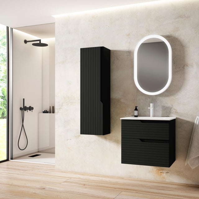 Mueble de baño con lavabo Iris Negro Mate 60x44.9 cm  con 2 cajones