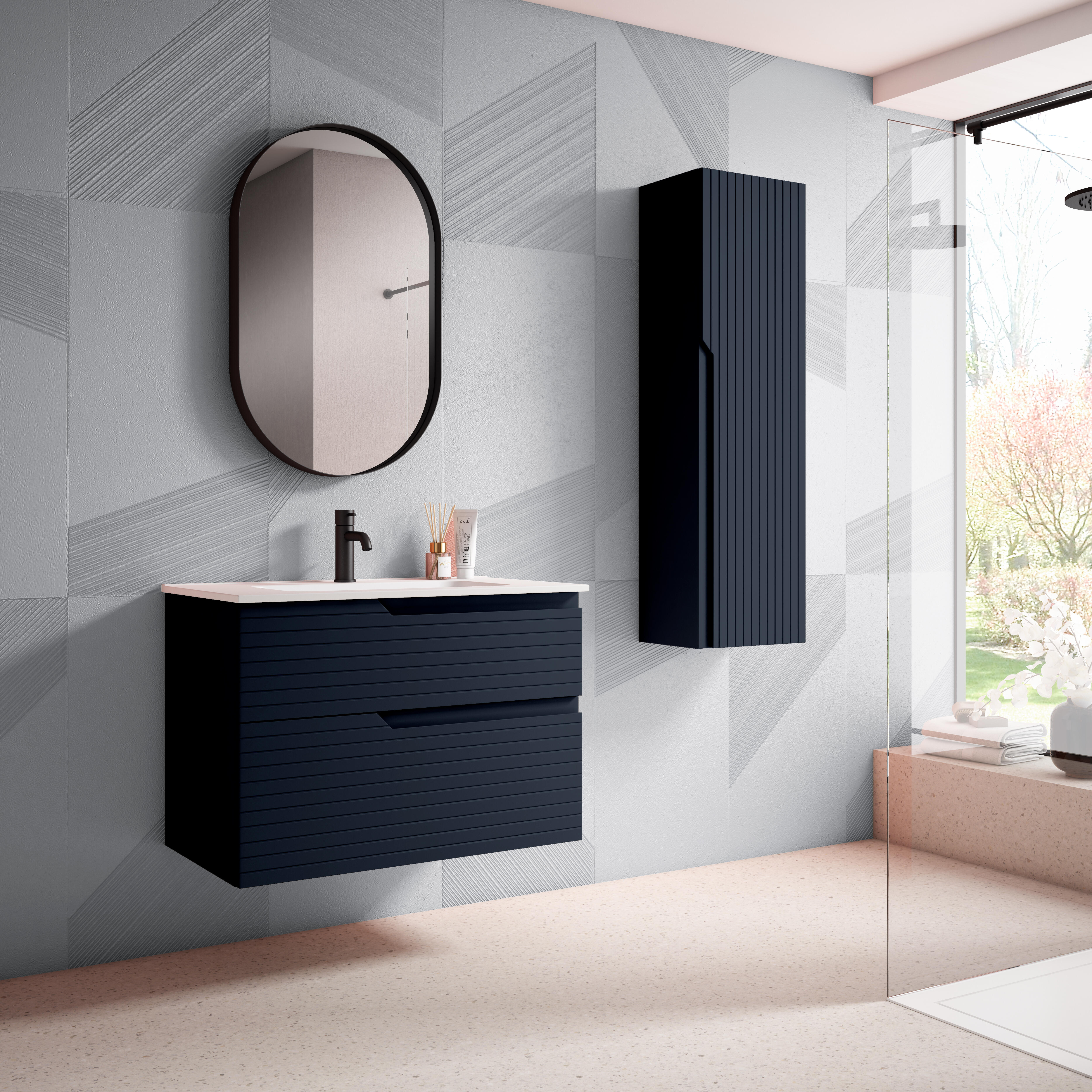 Mueble de baño con lavabo iris azul mate 80x44.9 cm