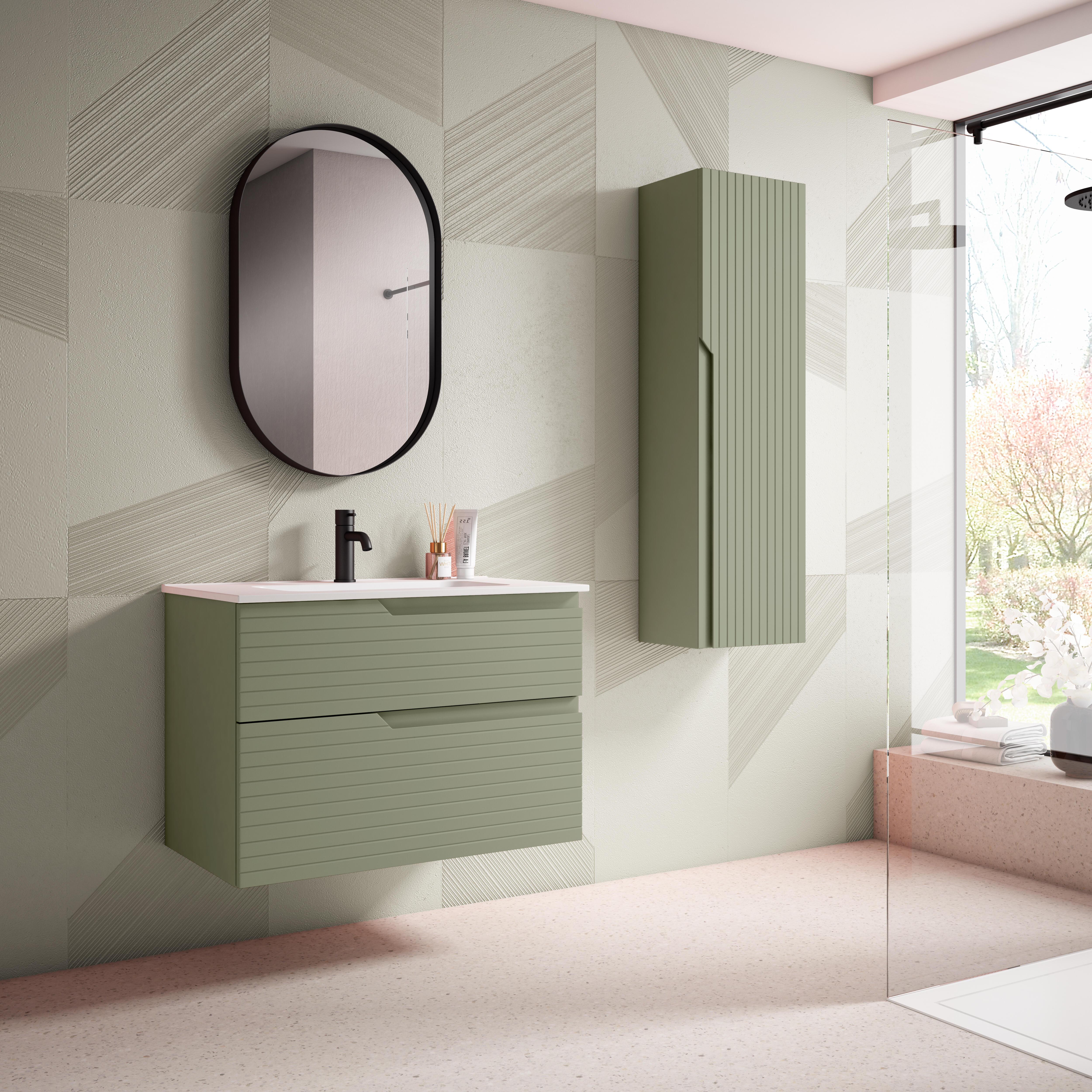 Mueble de baño con lavabo iris verde mate 80x44.9 cm