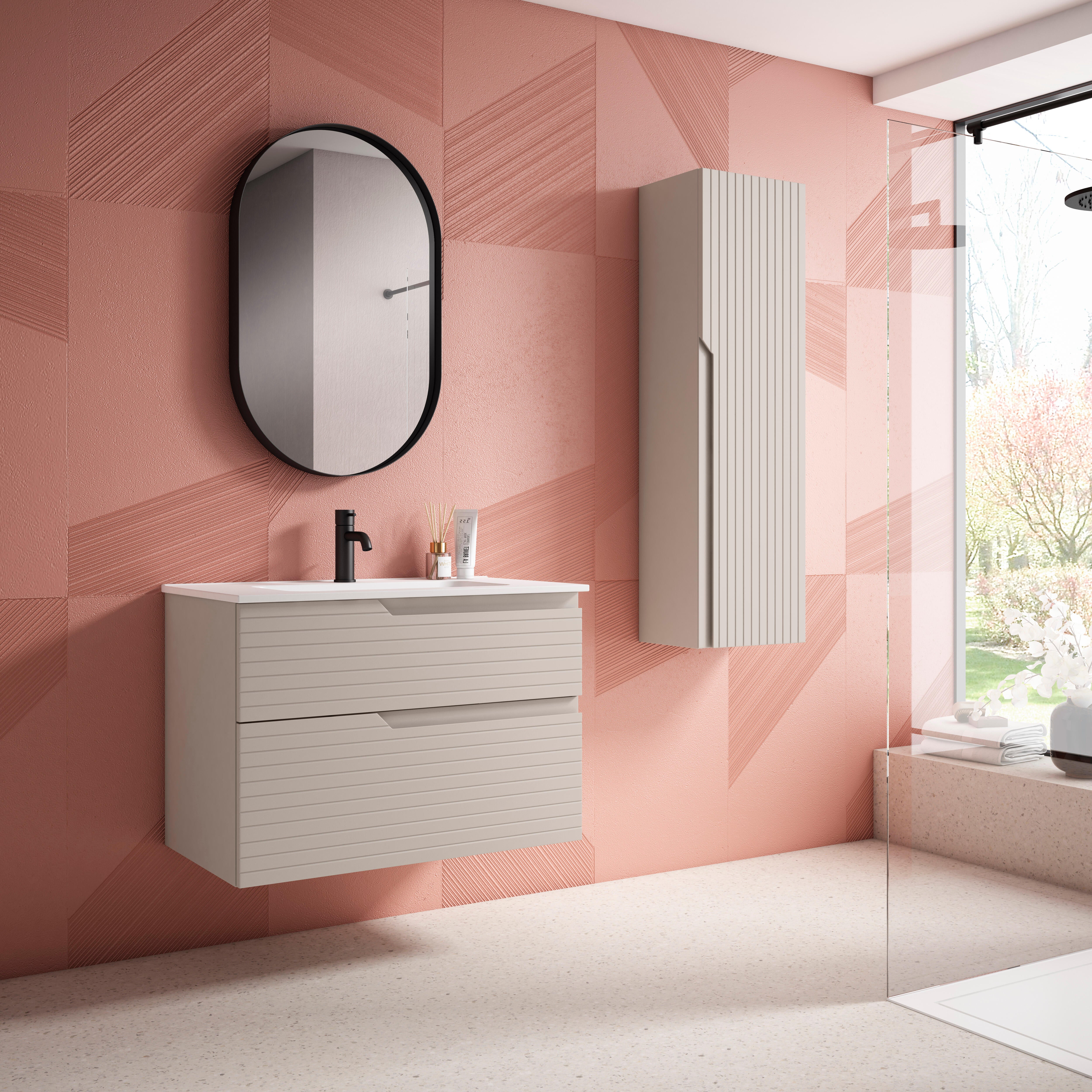 Mueble de baño con lavabo iris beige mate 80x44.9 cm