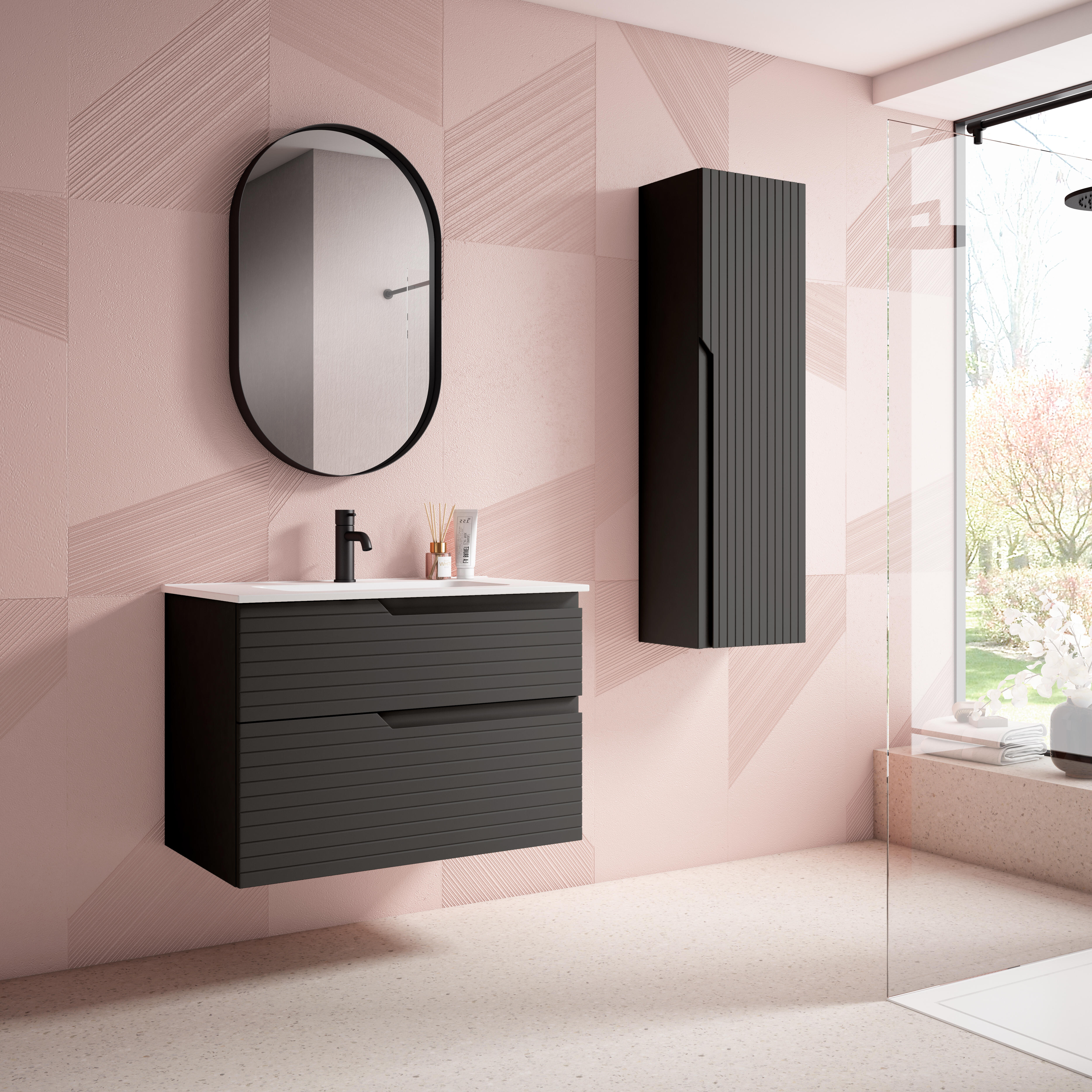 Mueble de baño con lavabo iris ceniza 80x50 cm