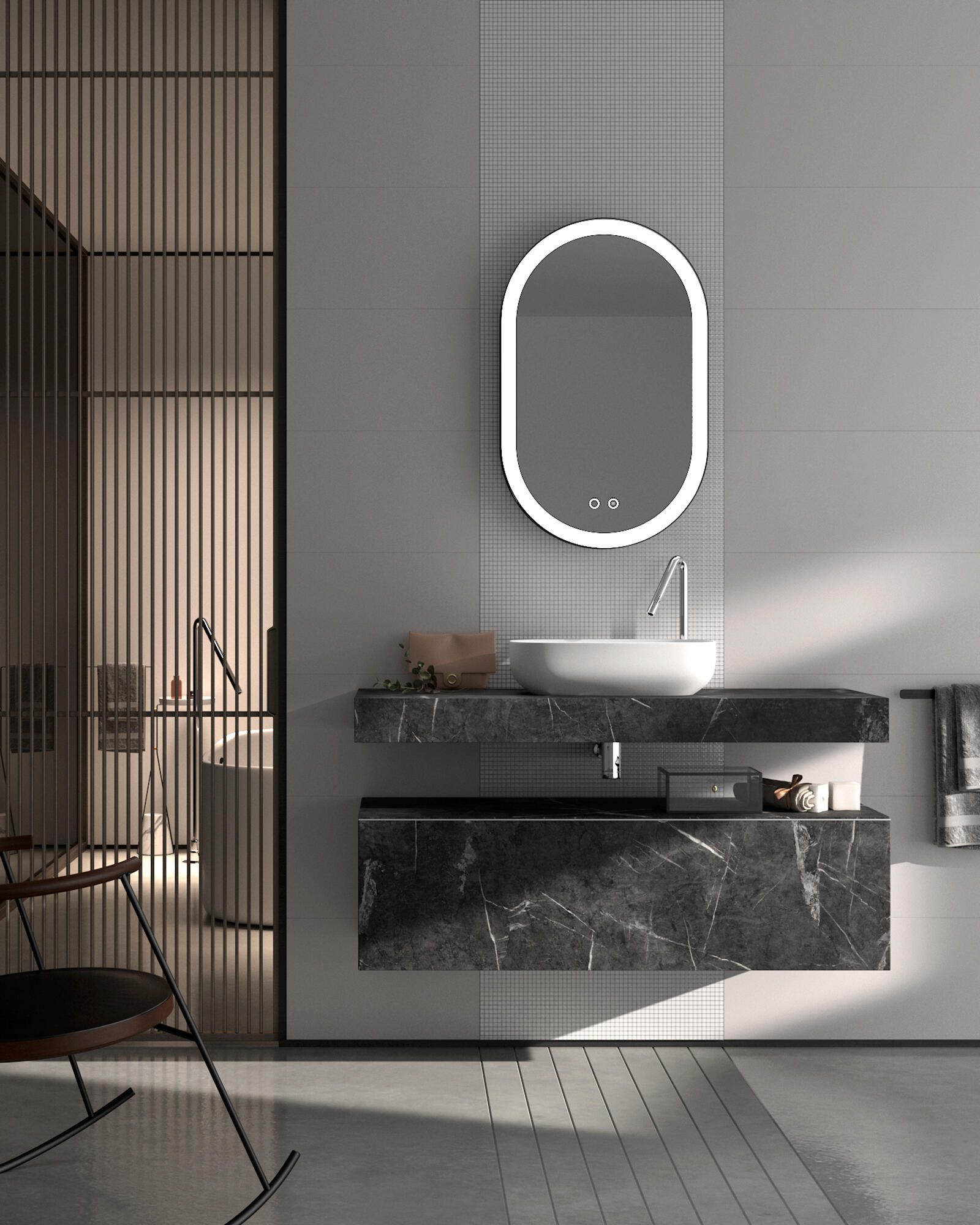 Mueble de baño con lavabo texture gris oscuro 120x46 cm