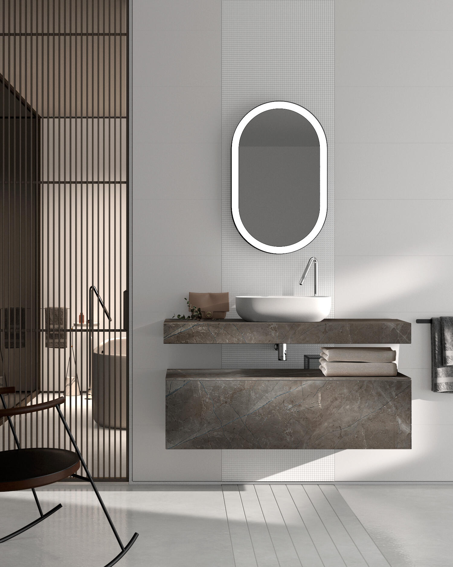 Mueble de baño con lavabo texture gris claro 60x46 cm