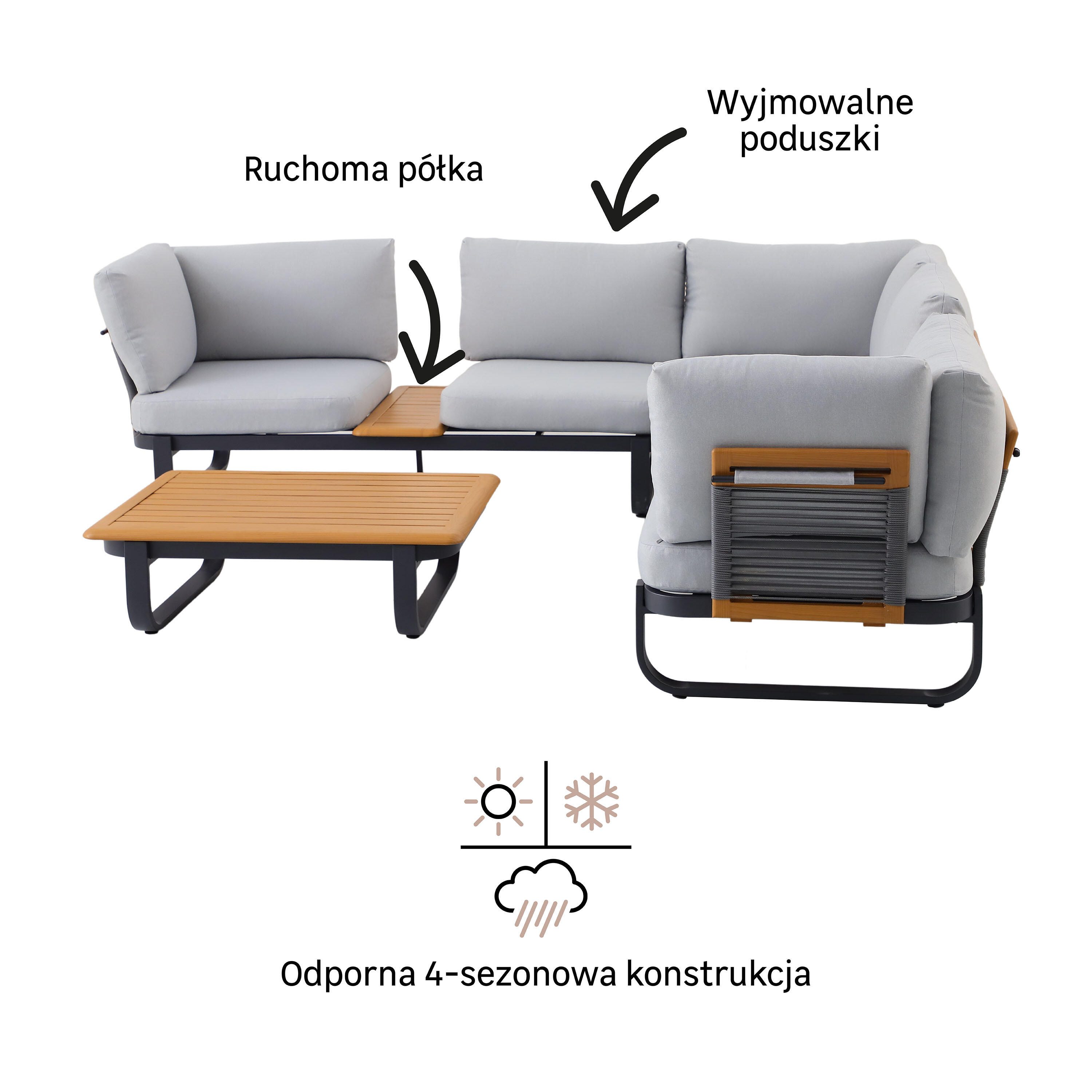 Meble ogrodowe zestaw Calypso szare Naterial - 27