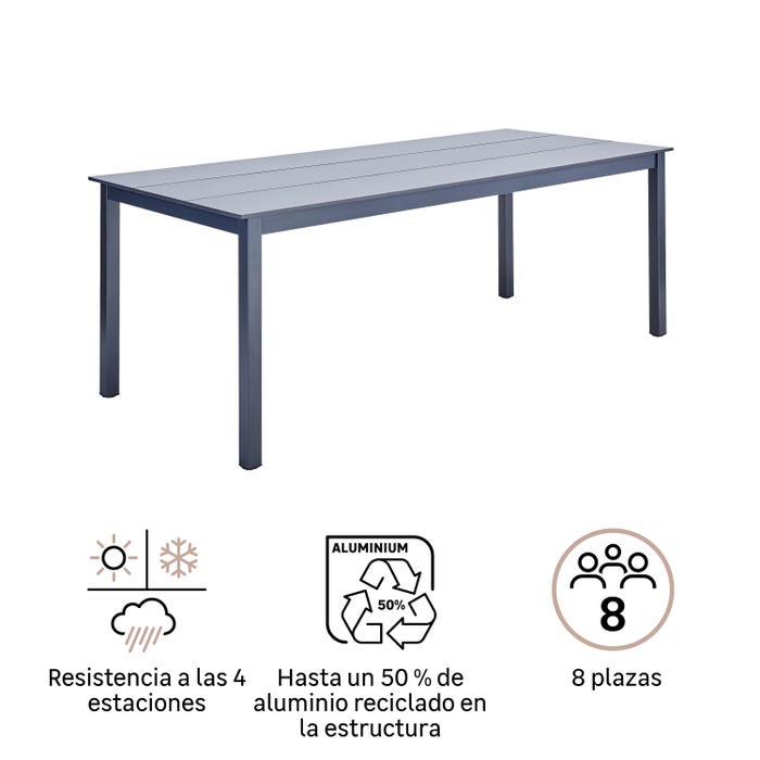 MESA NAT DORA II FIX 206X89X75CM GRIS