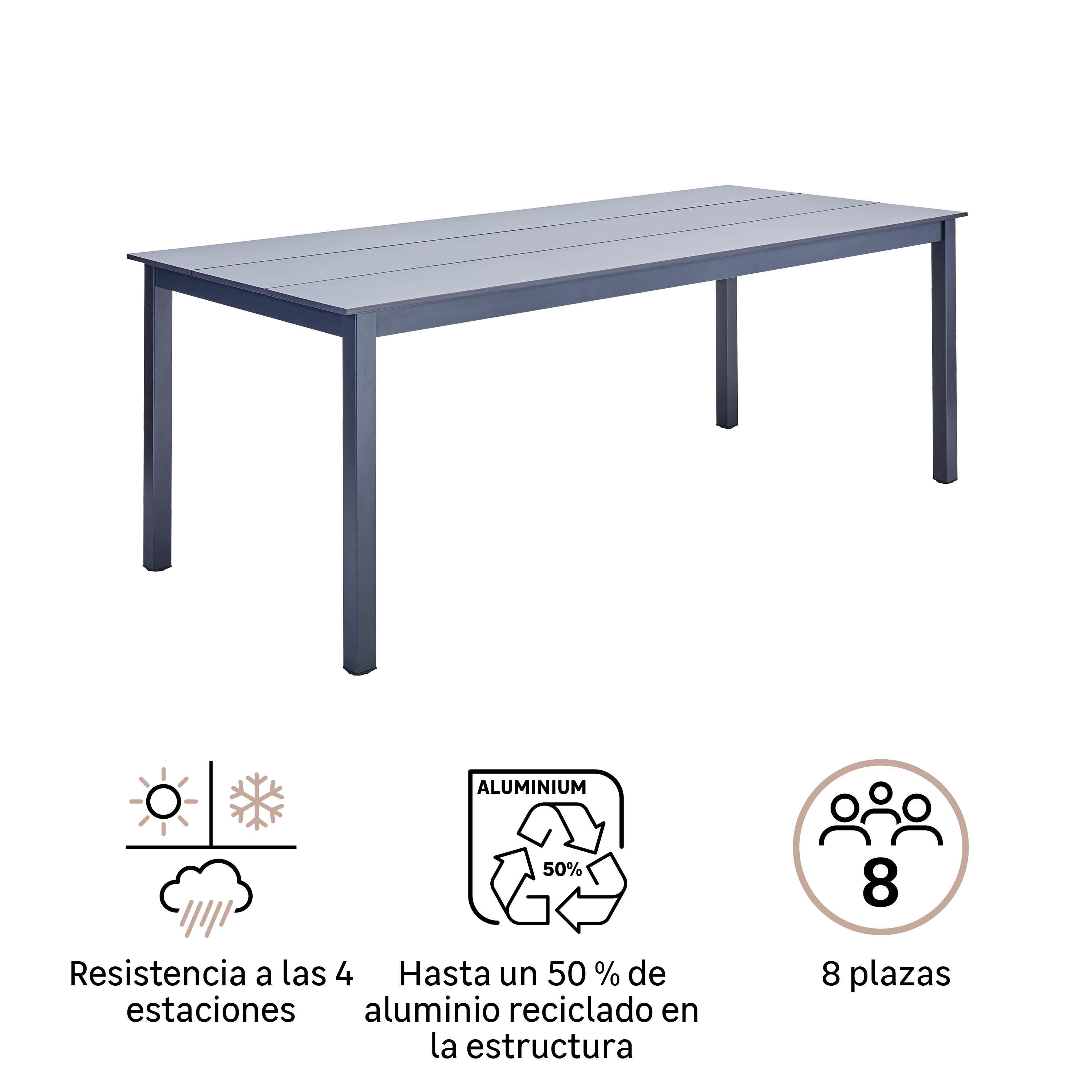 Mesa de jardín NATERIAL Dora II Fix de aluminio de 89x75x206 cm - 3