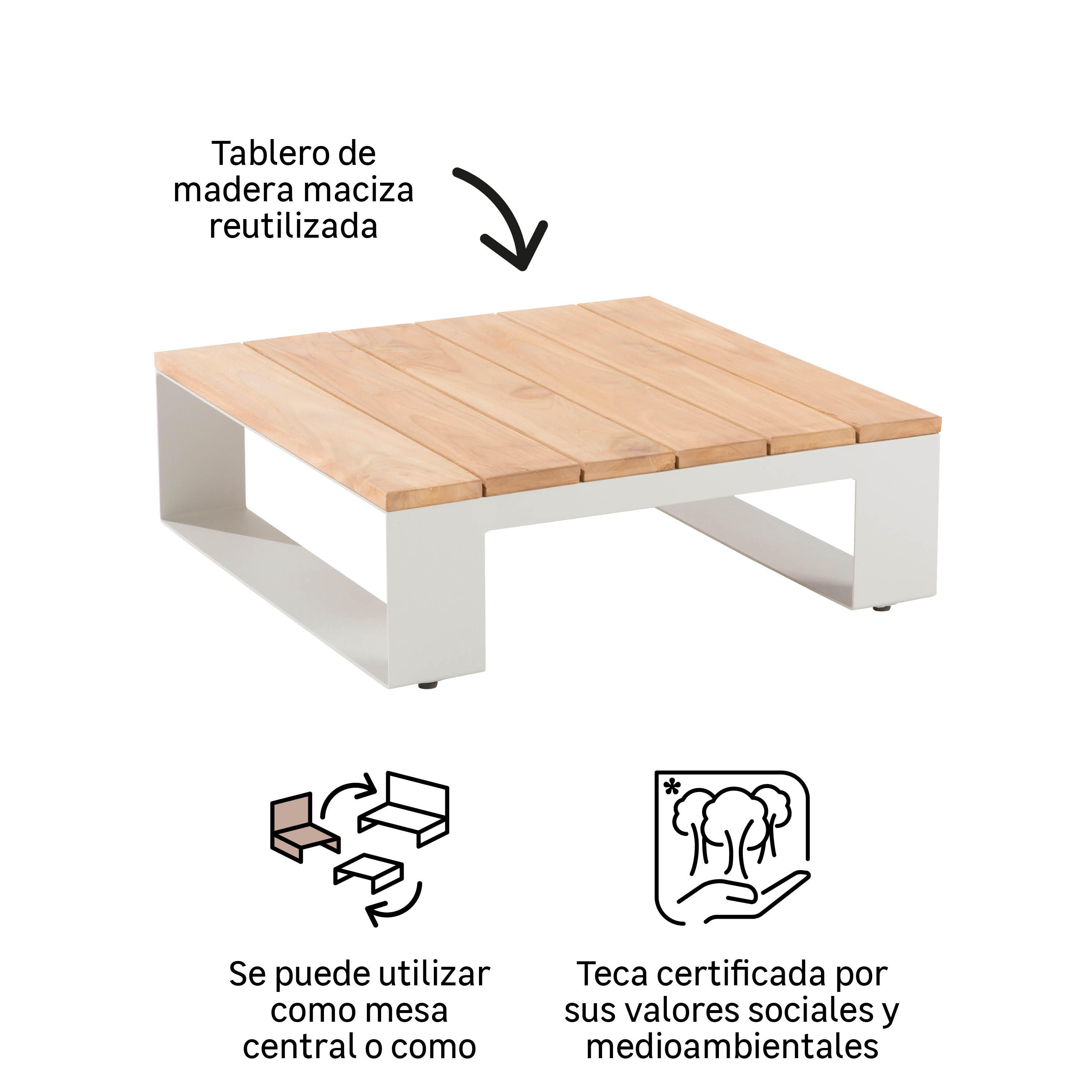 Mesa auxiliar de jardín Surrey de aluminio y teca de 70x70 cm - 4