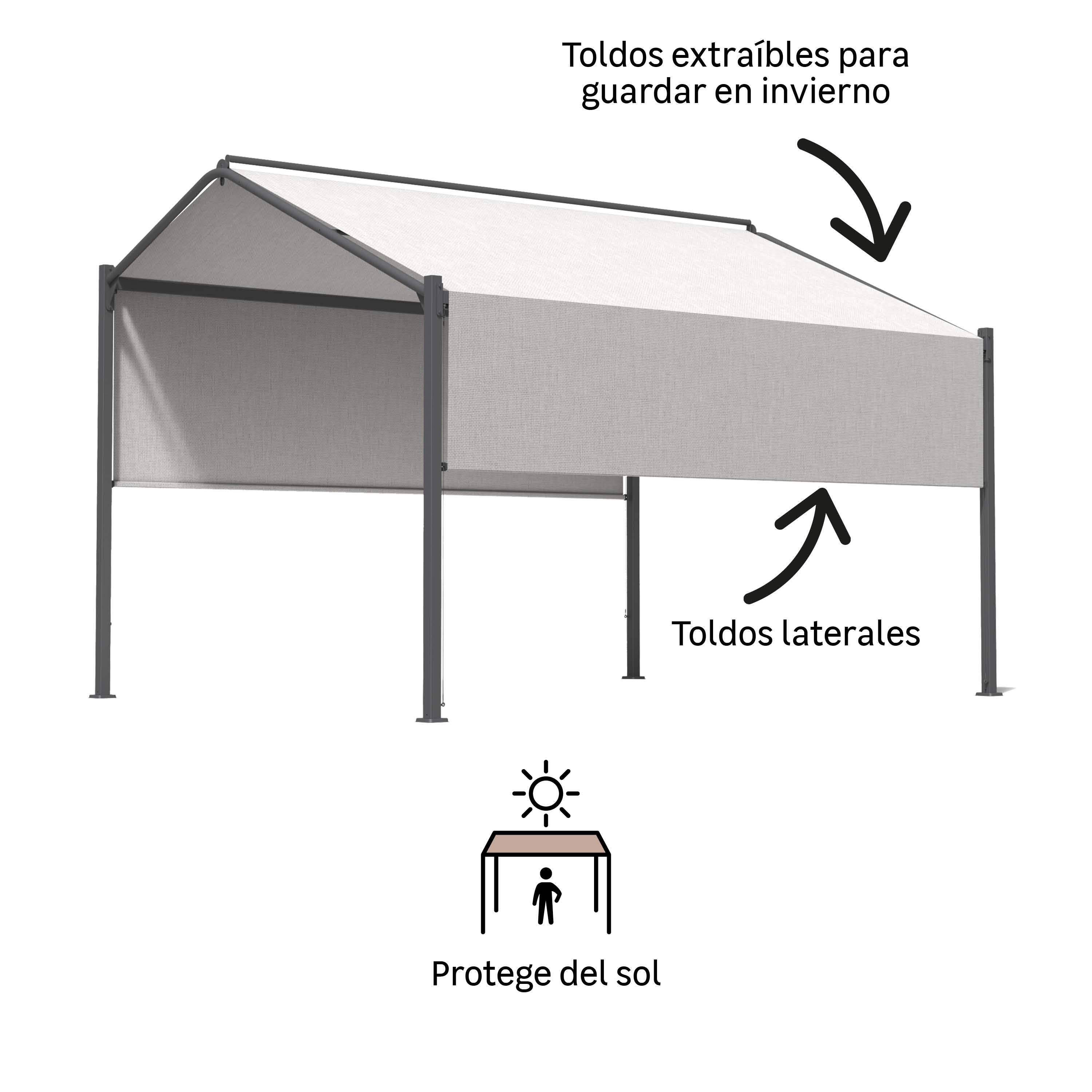 Carpa de acero NATERIAL Cassy gris de 300x400 cm - 3
