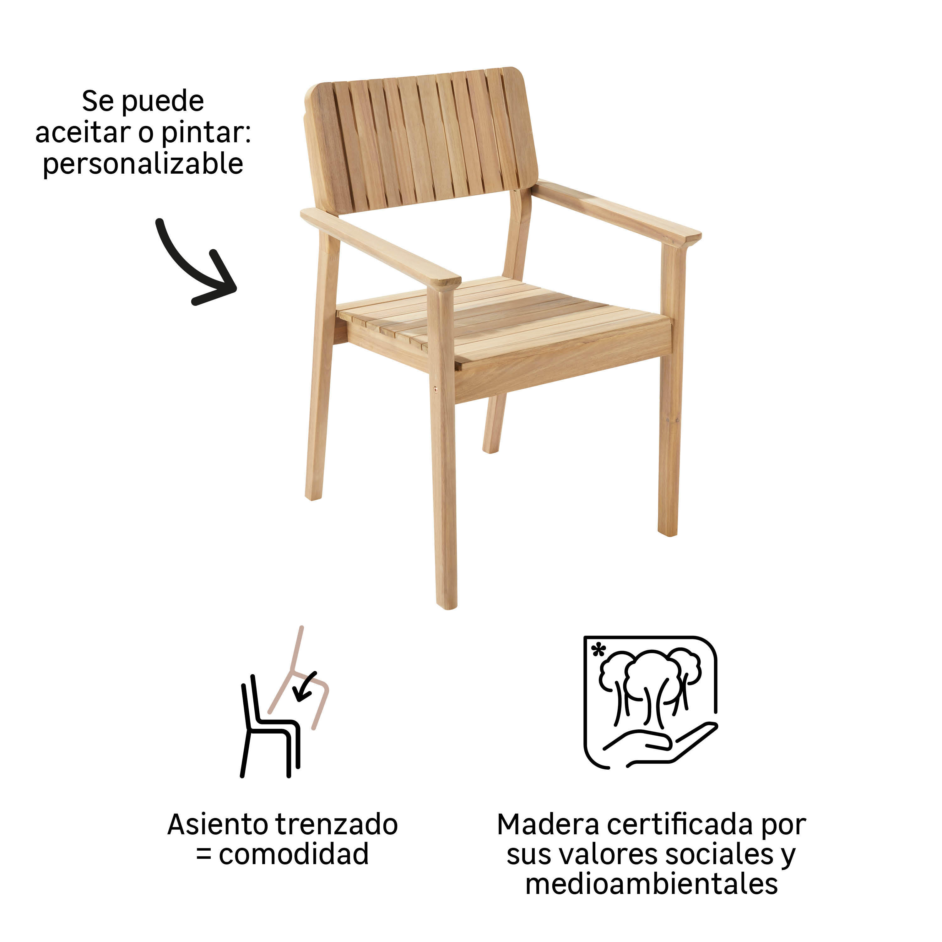 Silla de jardín con brazos NATERIAL Atlas de madera marrón - 3
