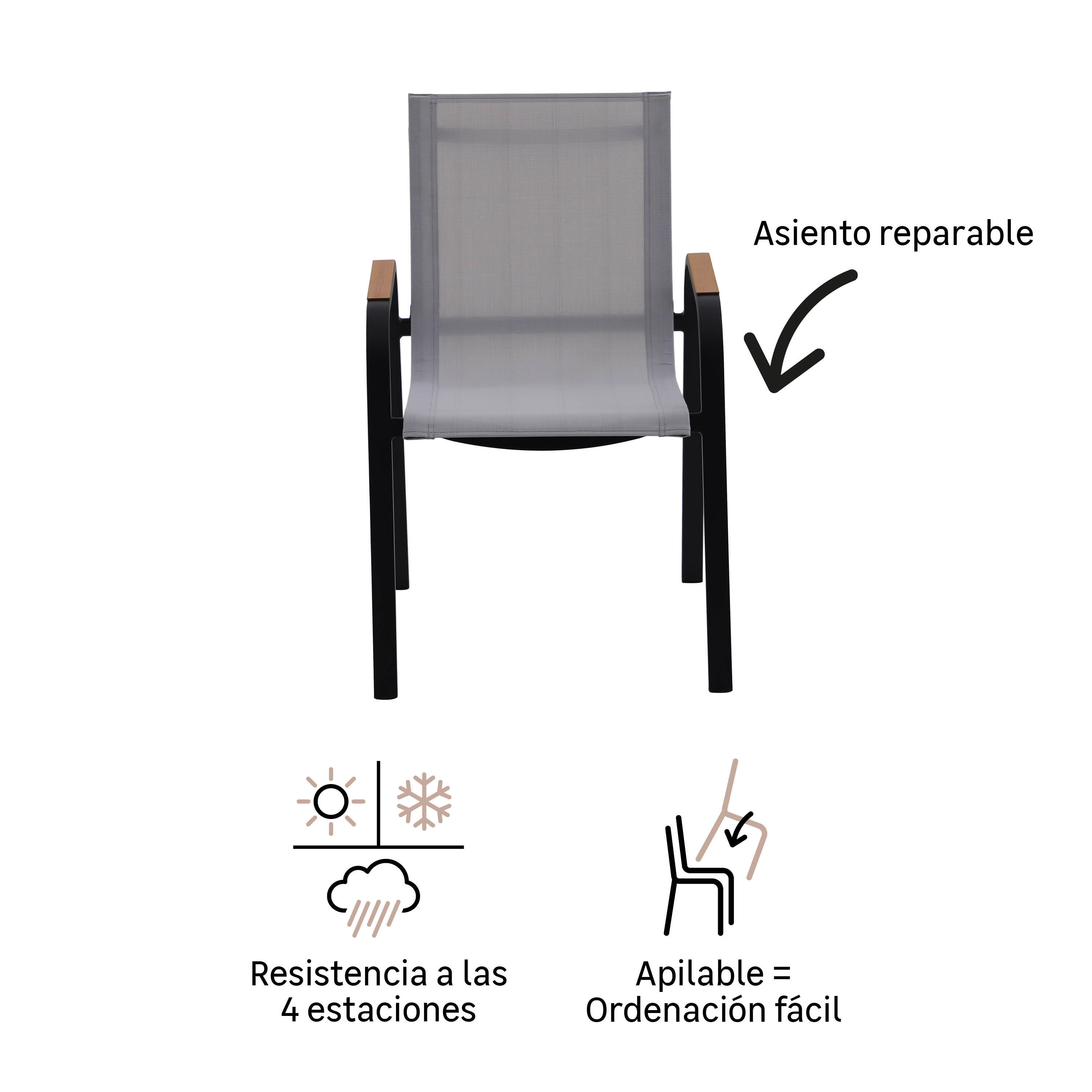 Silla de jardín con brazos NATERIAL Calypso de aluminio gris - 4