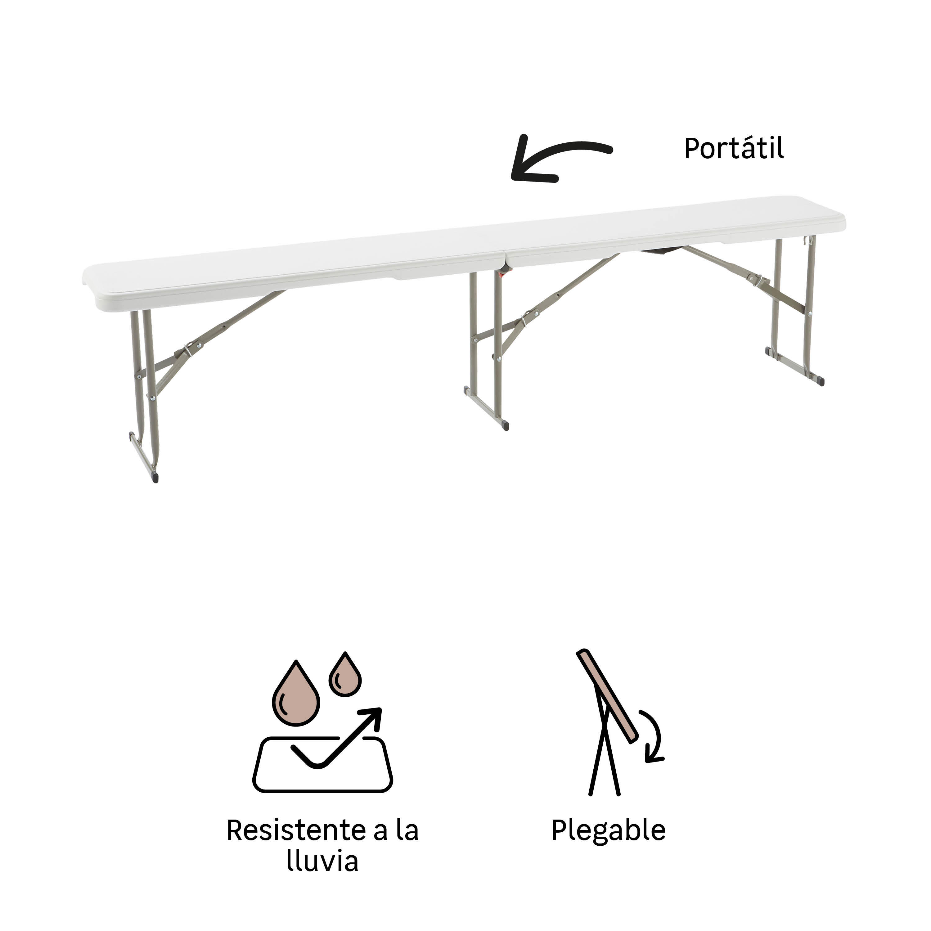 Banco de jardín Folo de plástico blanco/gris 183 x 28 cm - 6