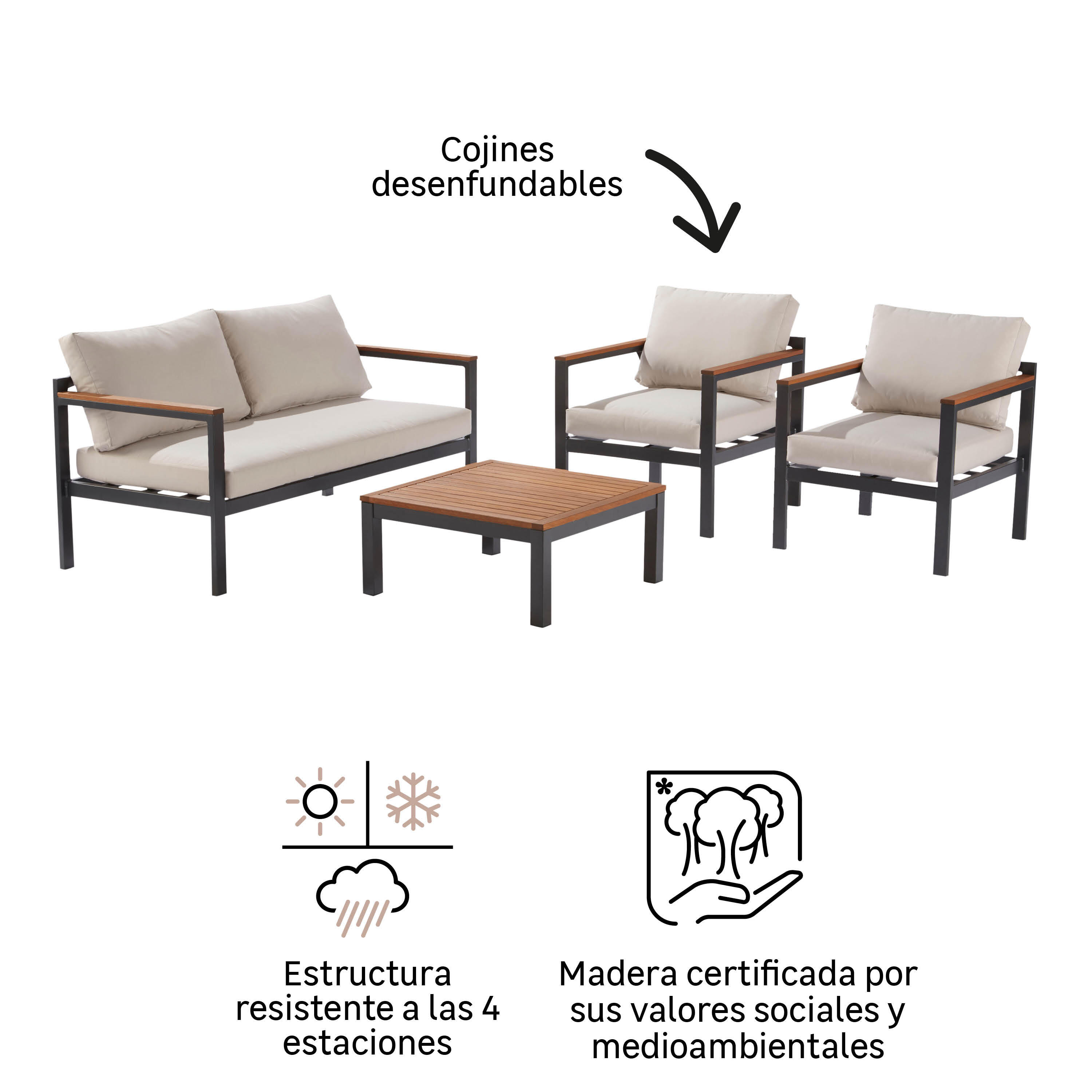 Set de porche NATERIAL Oris II de aluminio gris/beige para 4 personas - 5