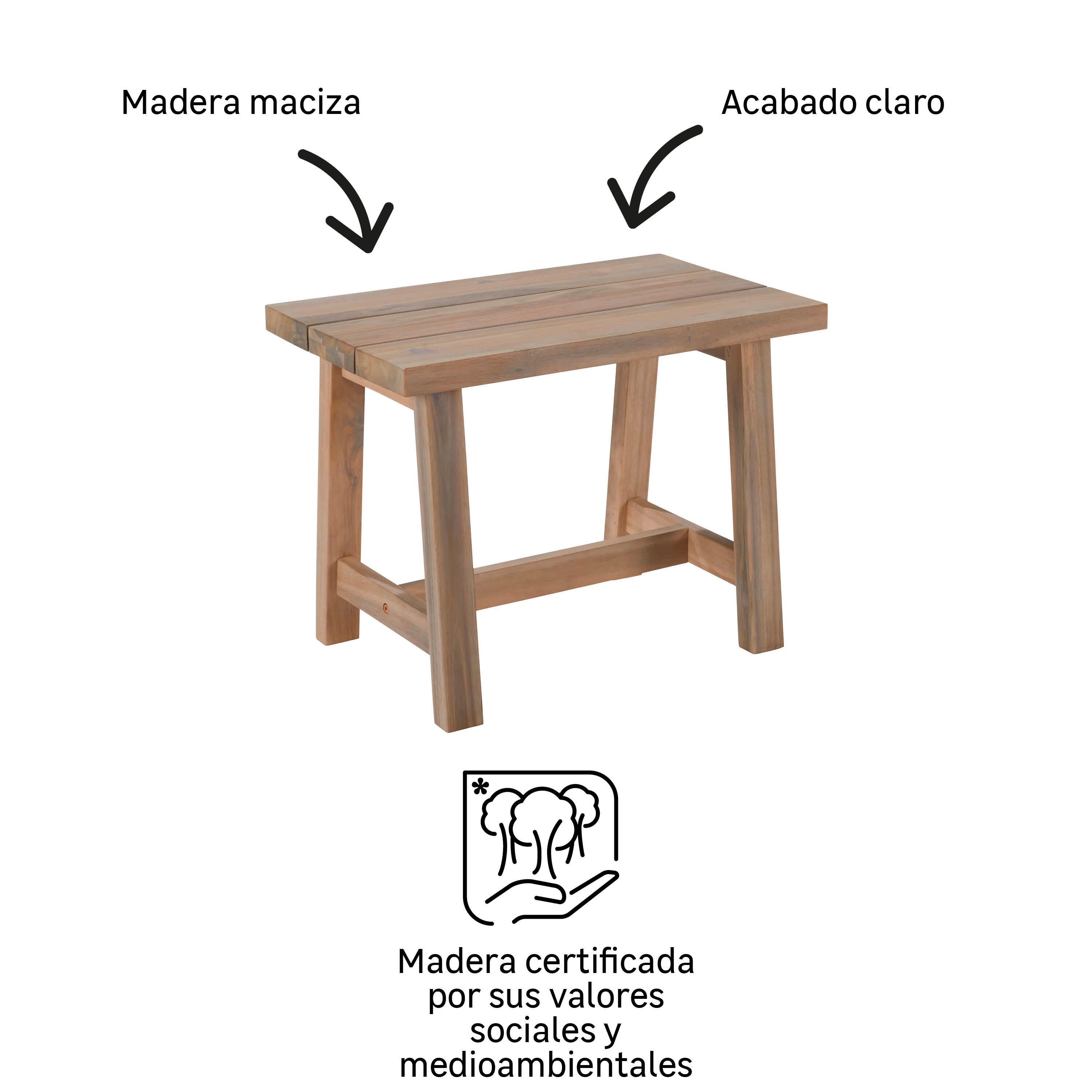 Banco de madeira NATERIAL FARM II 60X38X45CM - 13