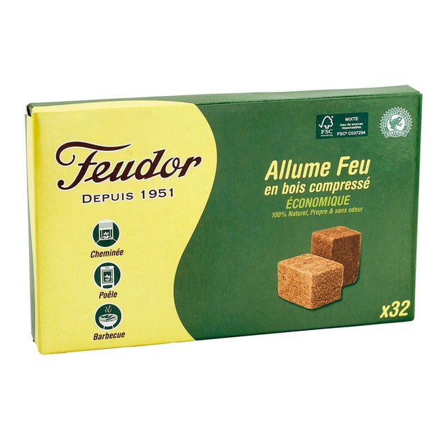  Allume-feu en bois compressés FLAM & CO, 32 cubes