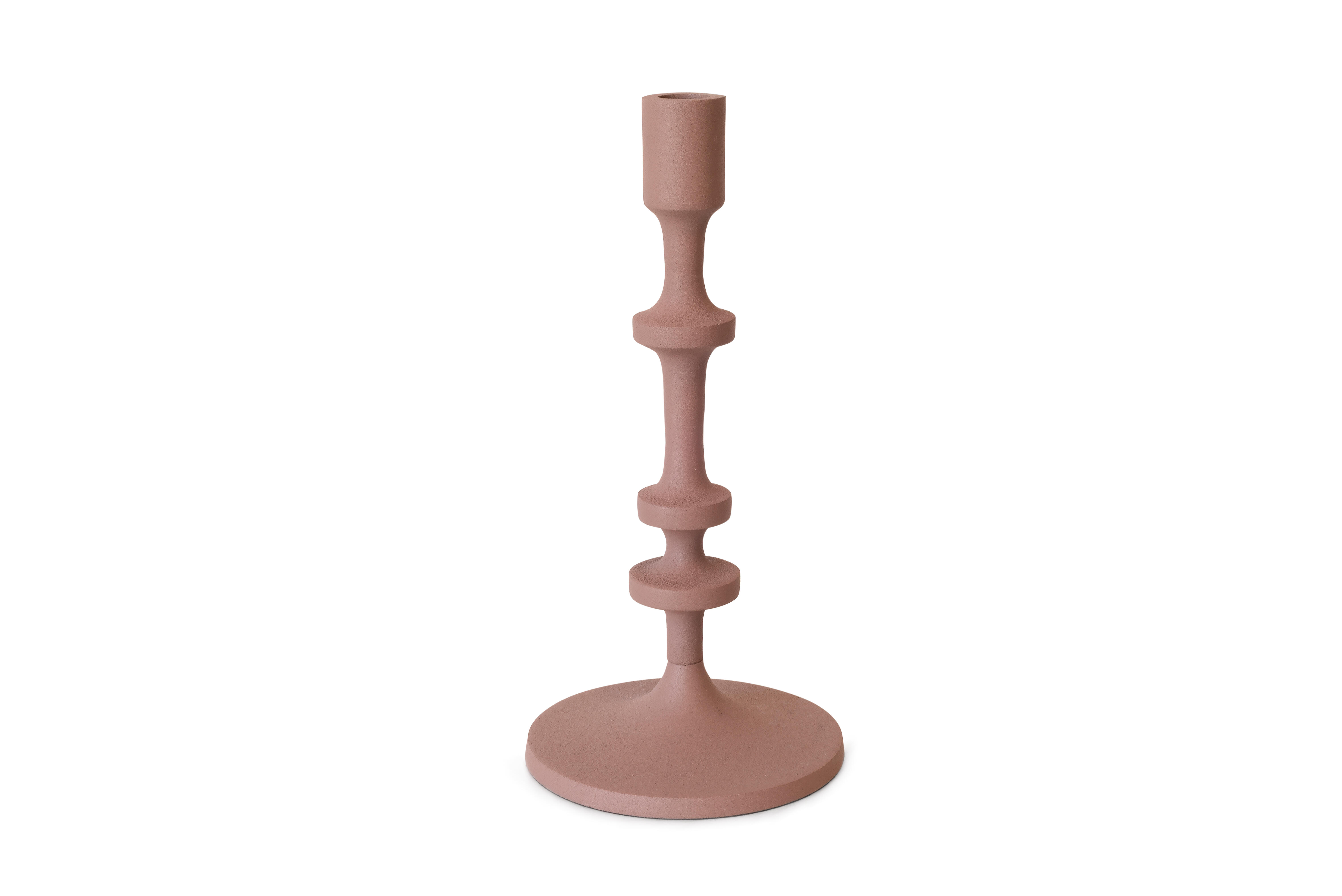 Candelabro decorativo metal cilíndrico grande rosa 14.5x30 cm