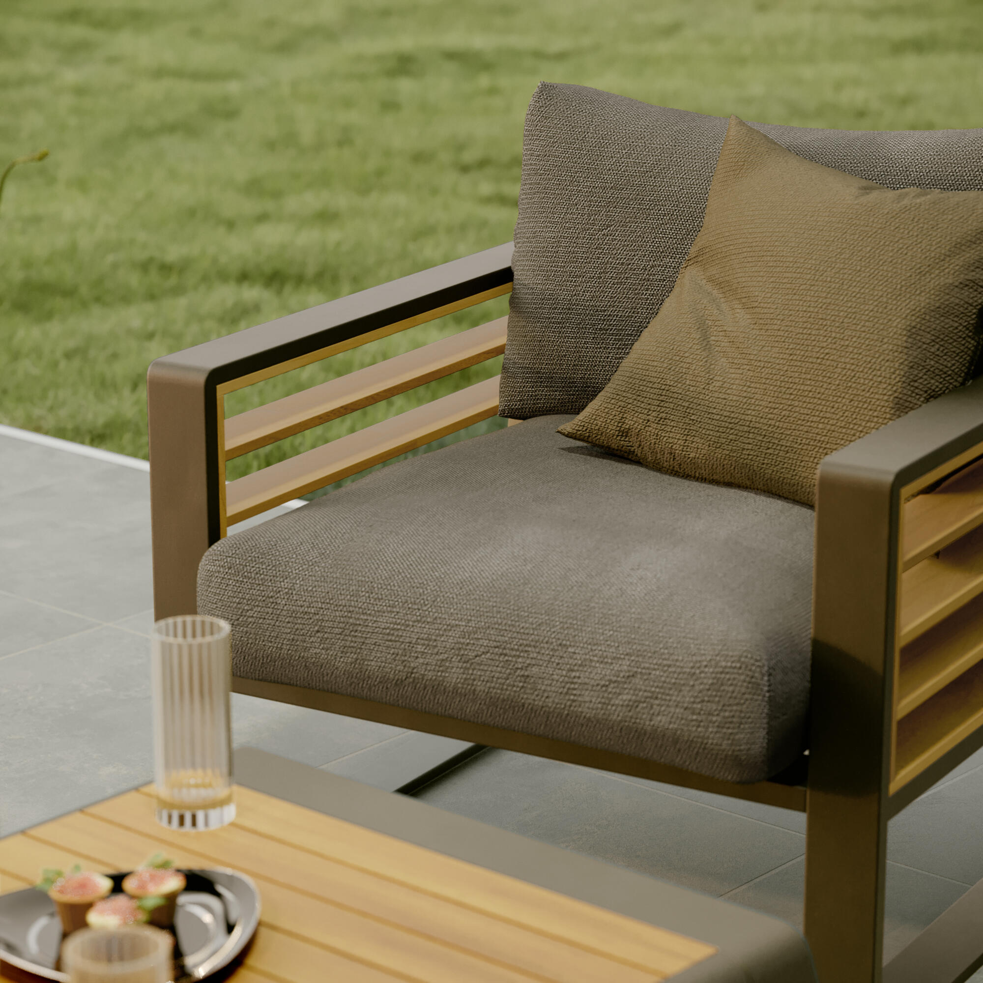 Conjunto jardim relax sofá, mesa, 2 cadeiras teca cinzento Ionis Naterial - 5