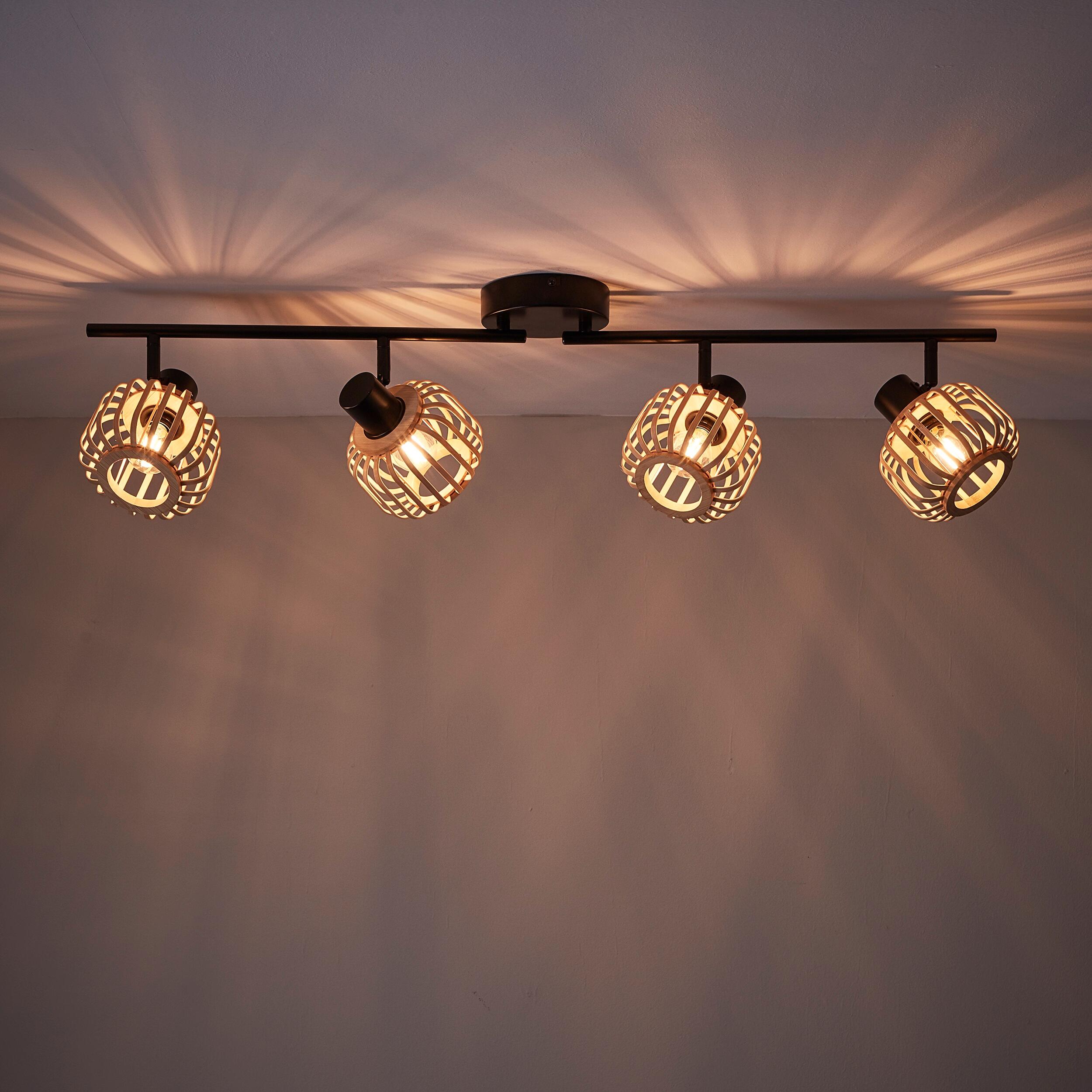 Rampe 4 spots E14 en métal et bambou, INSPIRE Pécan - 2