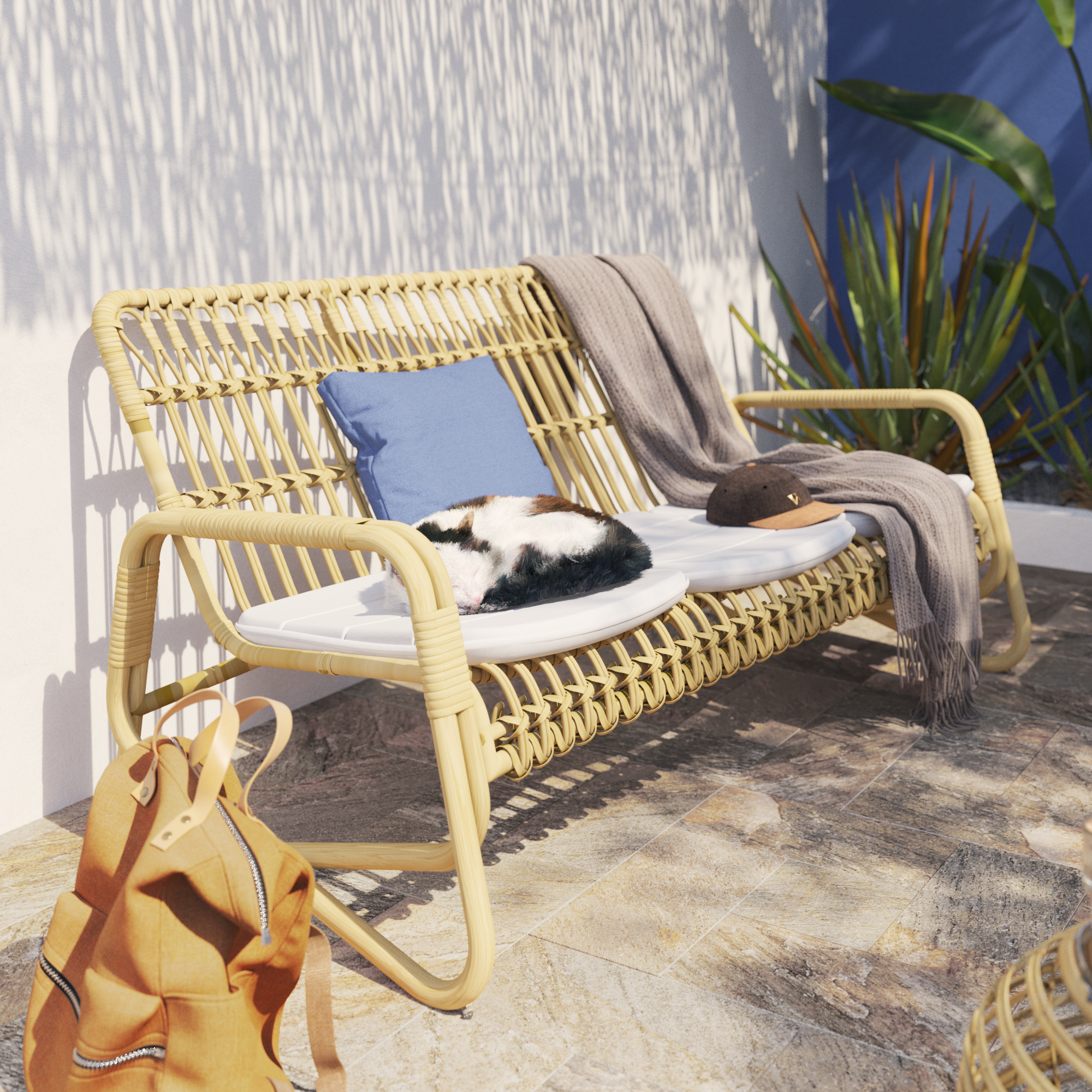 Set de porche naterial bellis de aluminio/mimbre para 5 personas