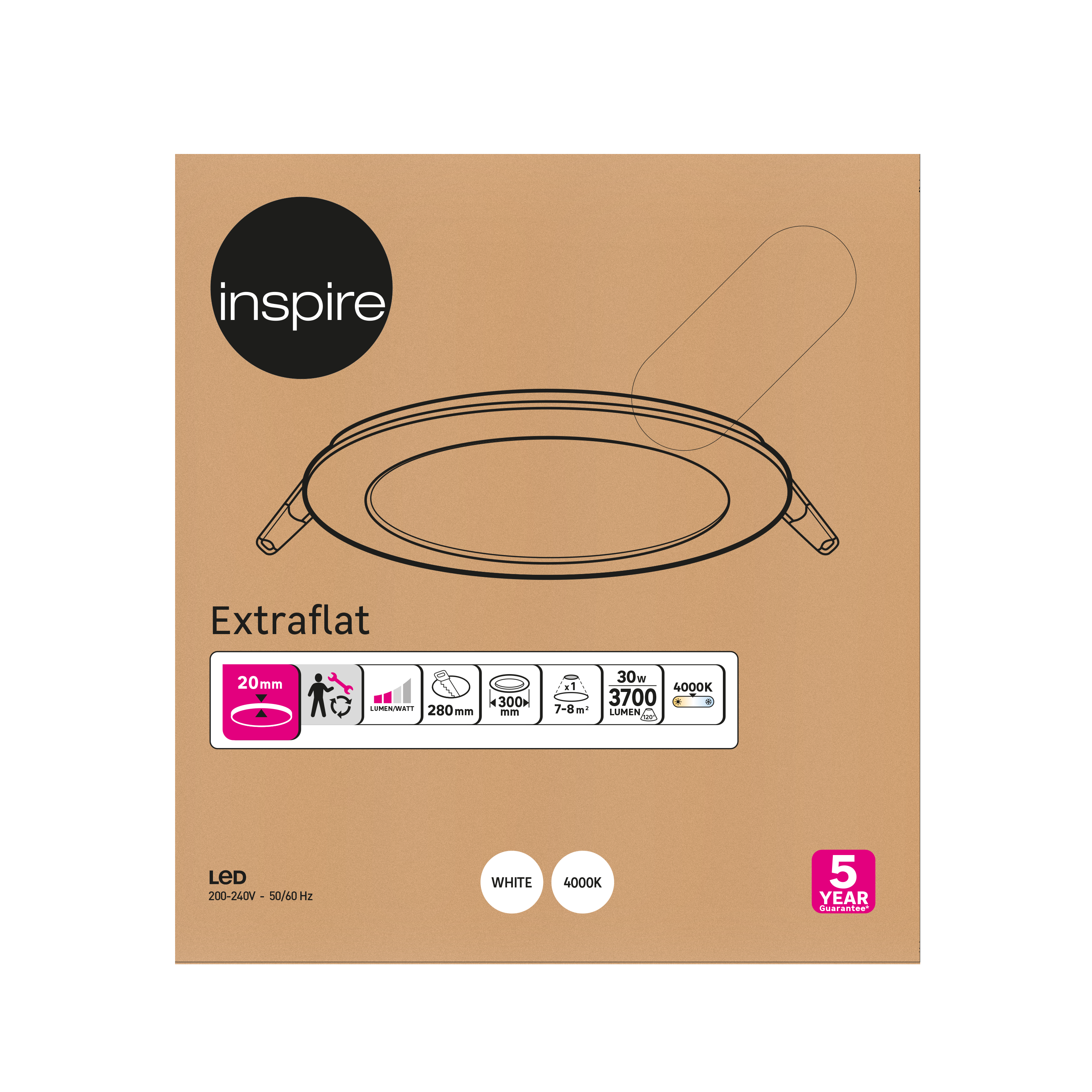 Downlight LED empotrable INSPIRE EXTRAFLAT blanco redondo ø30 cm 3700 lm 30 W 4000K CRI 89-80 luz natural y fiel IP20 - Foco LED empotrado para techos - 5