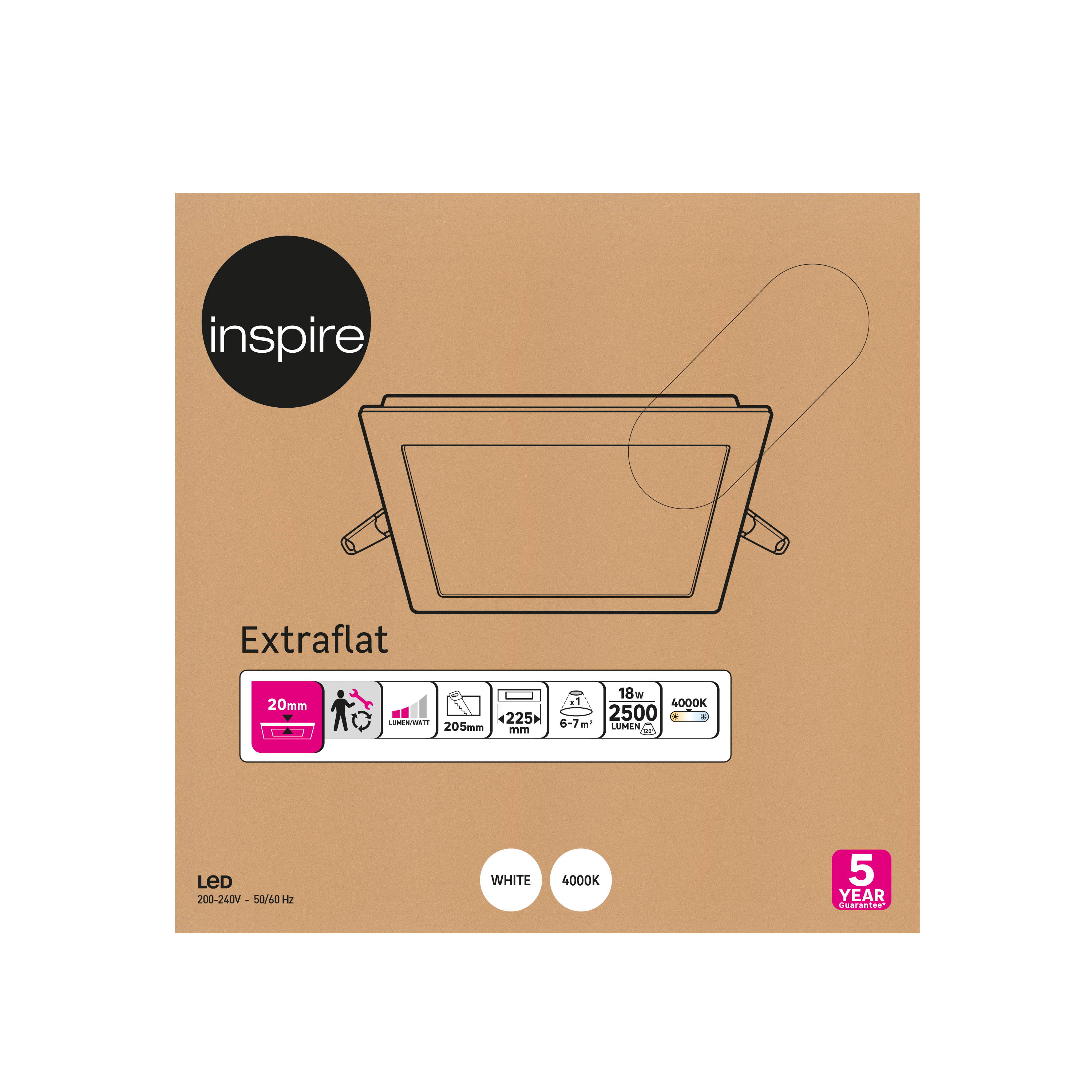 Downlight LED empotrable INSPIRE EXTRAFLAT blanco cuadrado 2500 lm 18 W 4000K CRI 89-80 luz natural y fiel IP20 - Foco LED empotrado para techos - 6