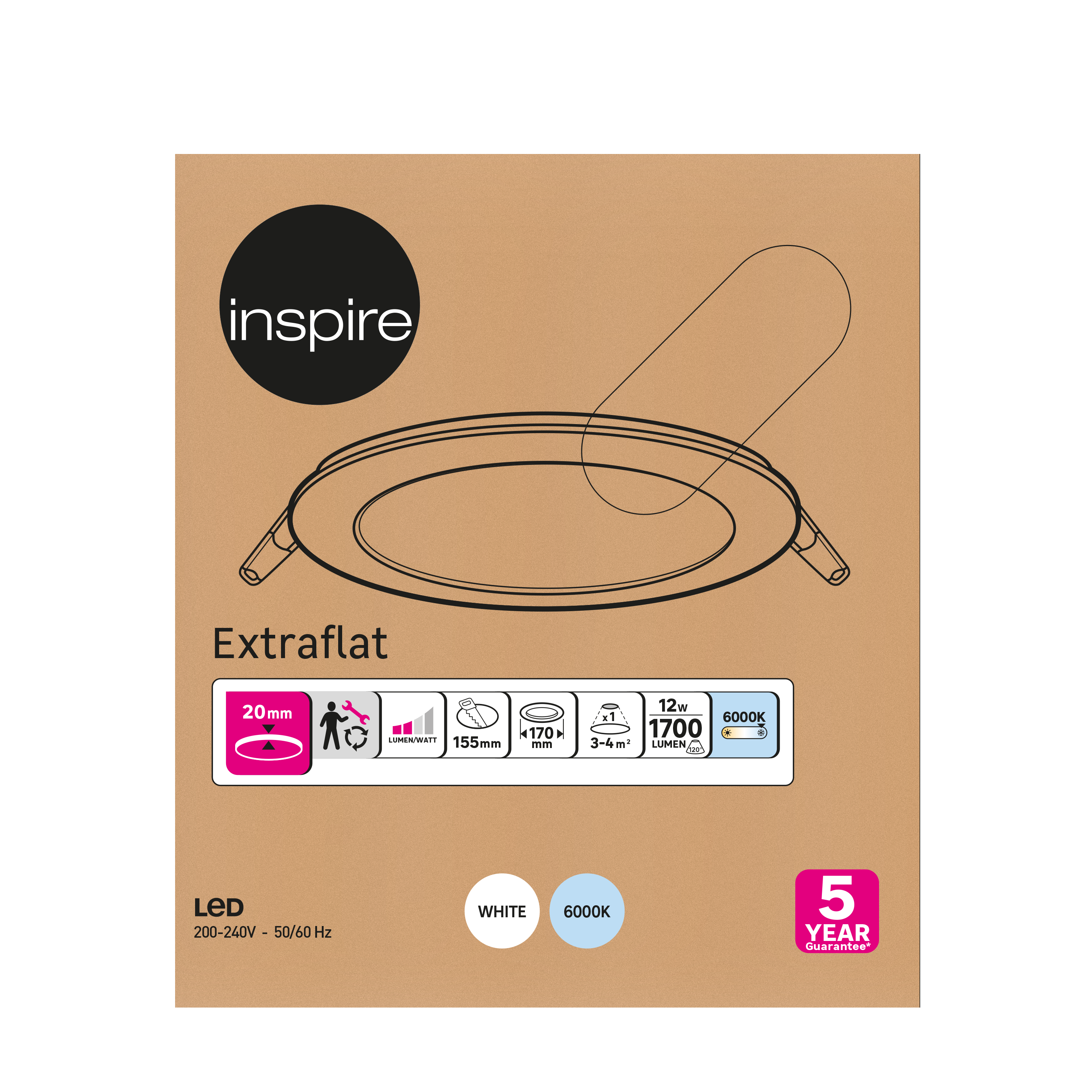 Downlight LED empotrable INSPIRE EXTRAFLAT blanco redondo ø17 cm 1700 lm W luz blanco frío 6000K CRI 89-80 luz natural y fiel IP20 - Foco LED empotrado para techos - 4