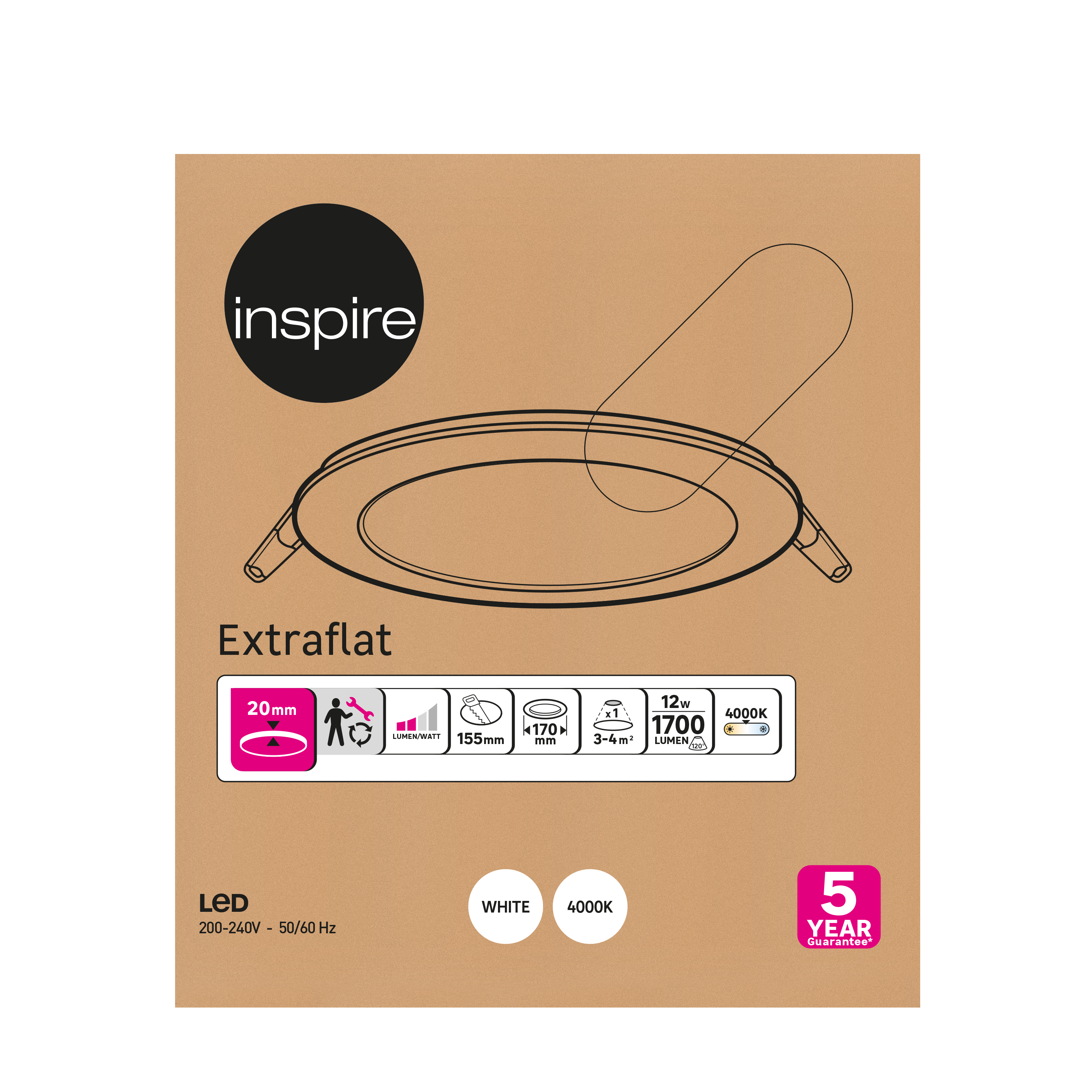 Downlight LED empotrable INSPIRE EXTRAFLAT blanco redondo ø17 cm 1200 lm 12 W 4000K CRI 89-80 luz natural y fiel IP20 - Foco LED empotrado para techos - 6