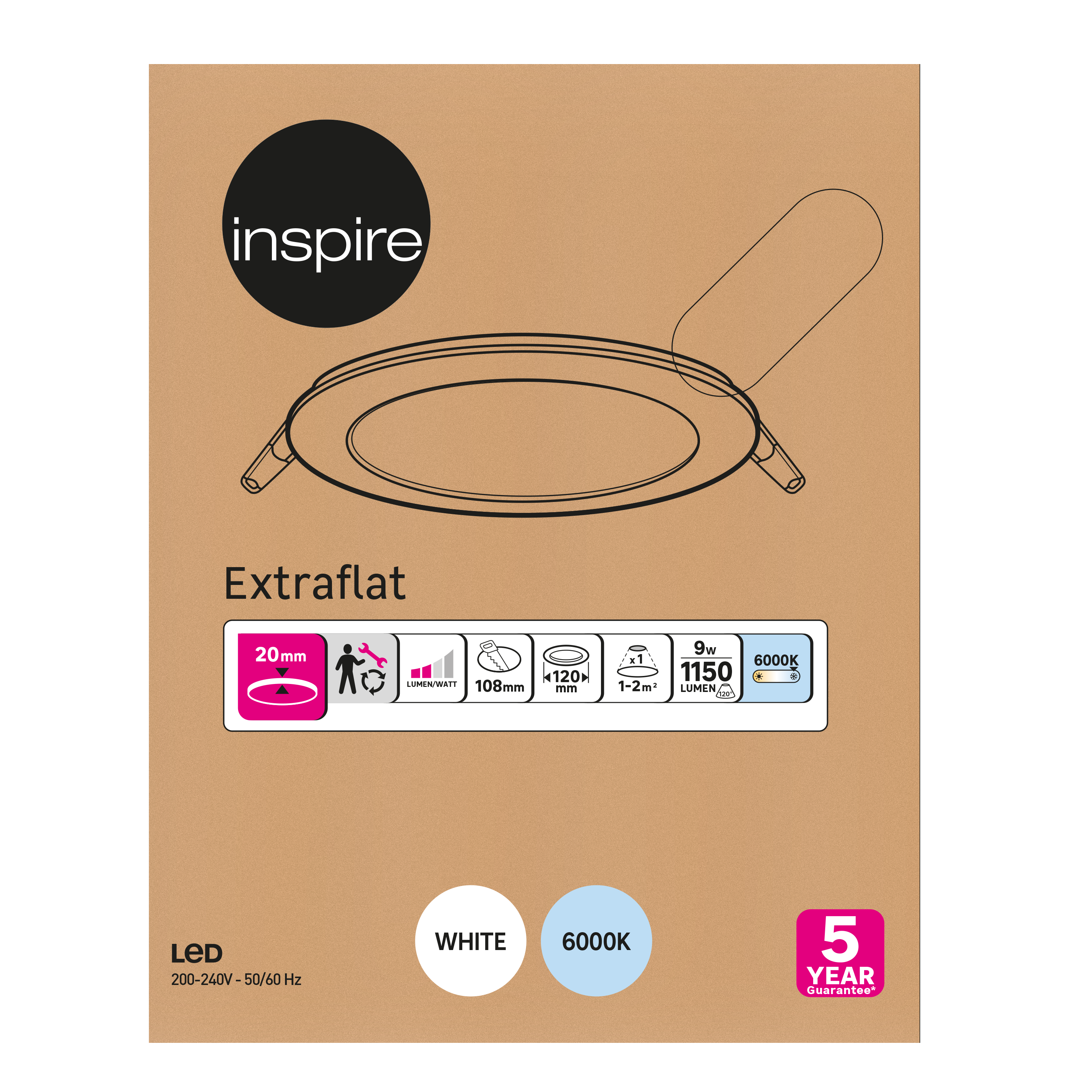 Downlight LED empotrable INSPIRE EXTRAFLAT blanco redondo ø12 cm 1160 lm luz blanco frío 6000K CRI 89-80 luz natural y fiel IP20 - Foco LED empotrado para techos - 6