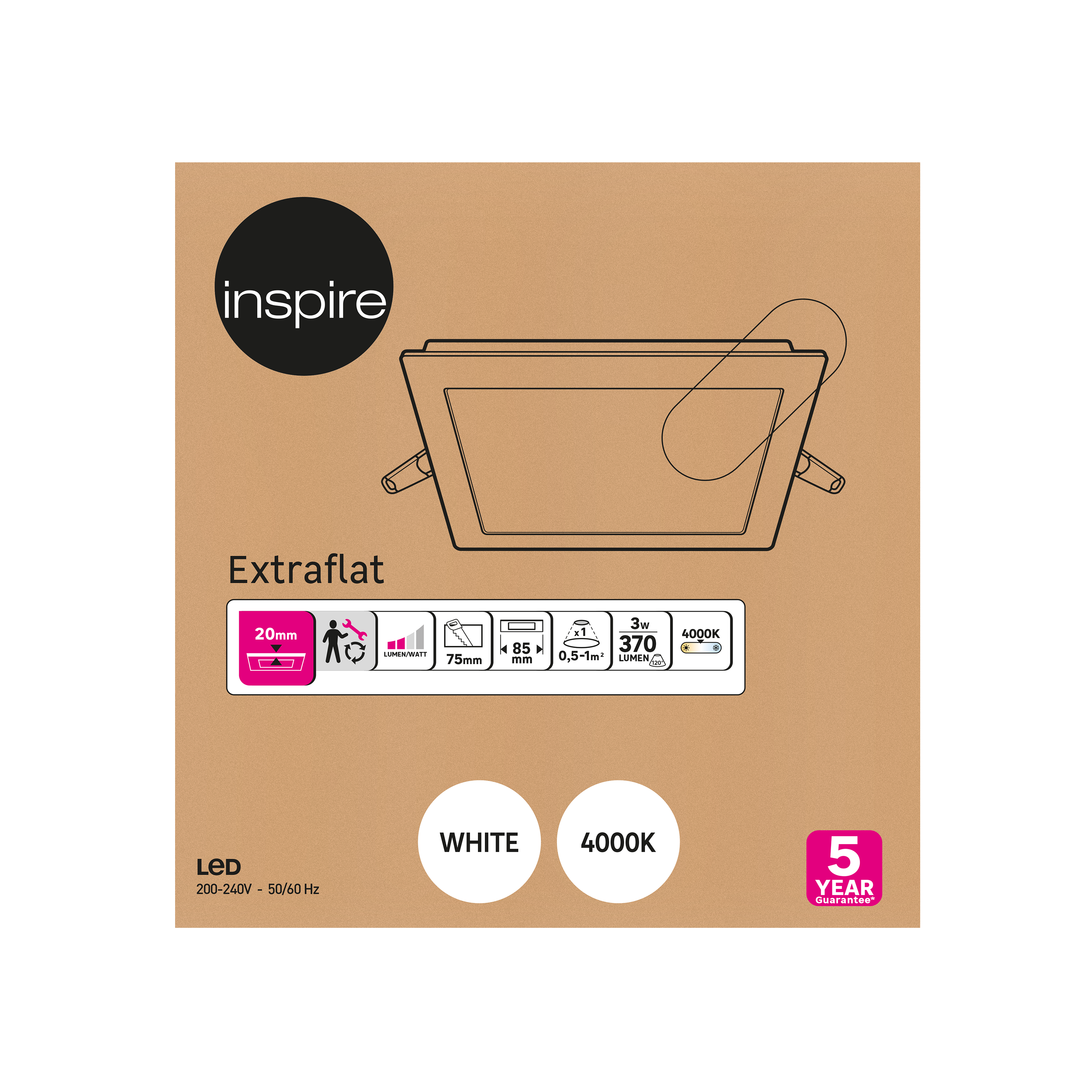 Faretto da incasso con fonte luminosa fisso Modulo LED INSPIRE EXTRAFLAT biancoX8.5 cm Luce bianco naturale - 7