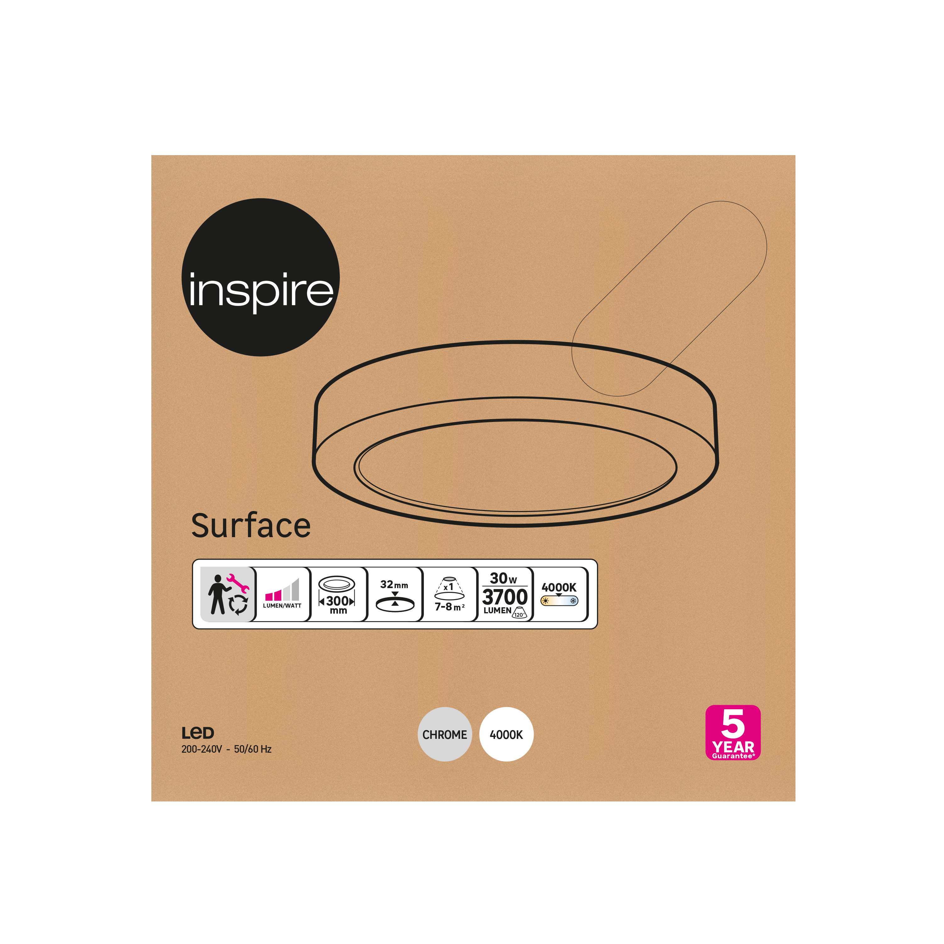 Spot à fixer LED, D.30, 3700 lumens blanc neutre, rond acier INSPIRE - 6