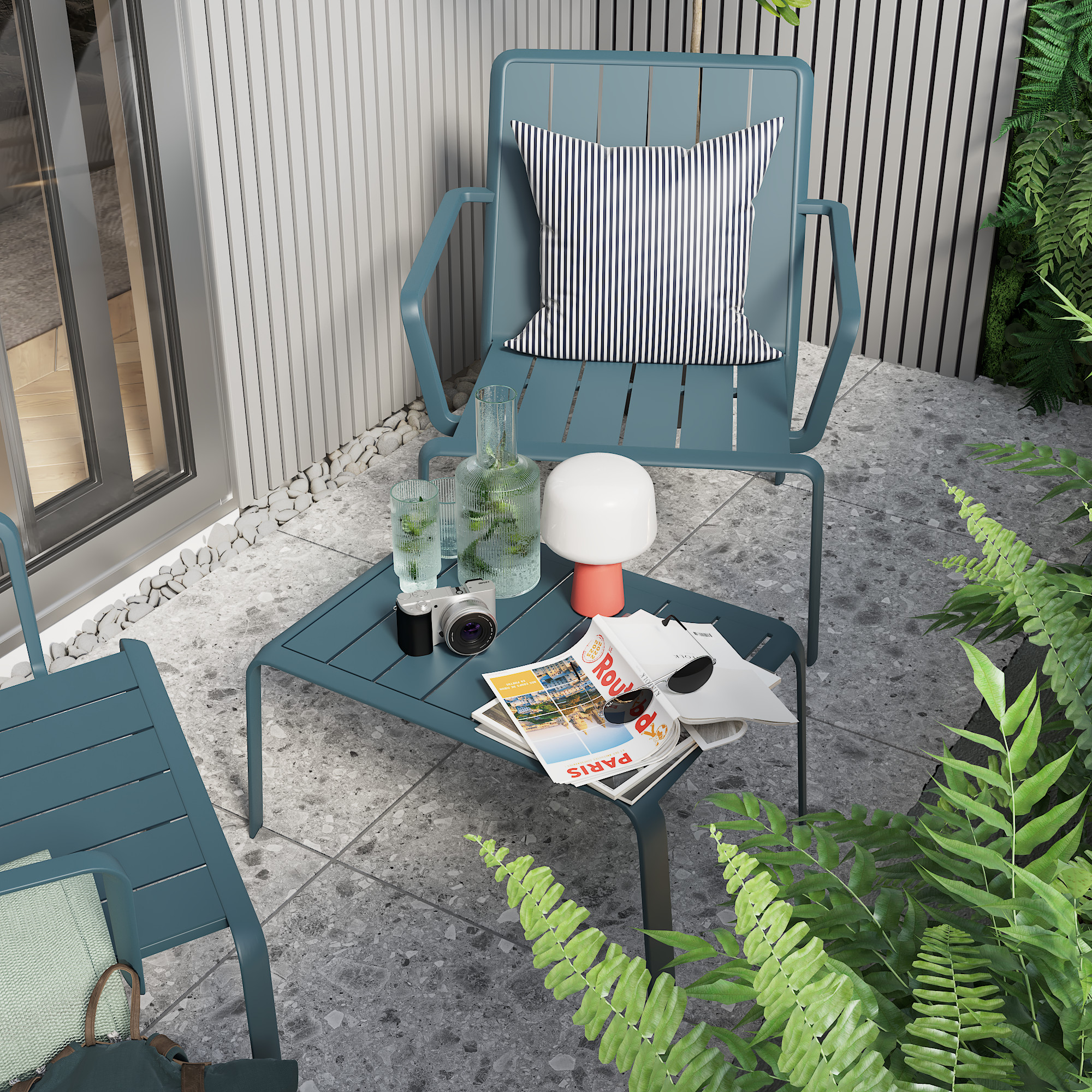 Sedia da giardino con braccioli Idaho NATERIAL, struttura e seduta in alluminio blu - 5