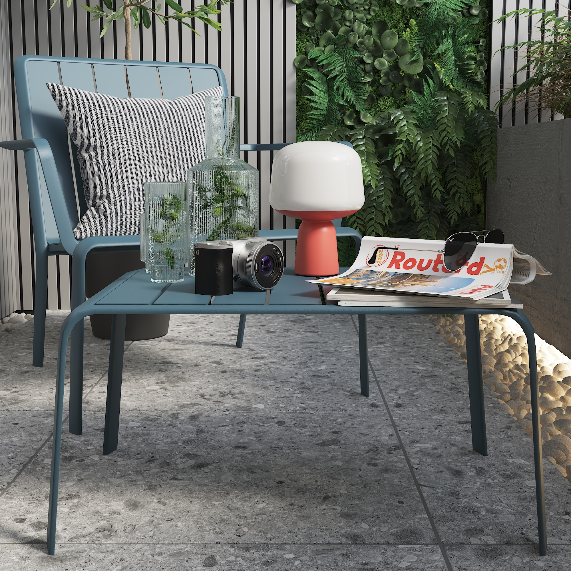 Silla de jardín naterial idaho de aluminio azul