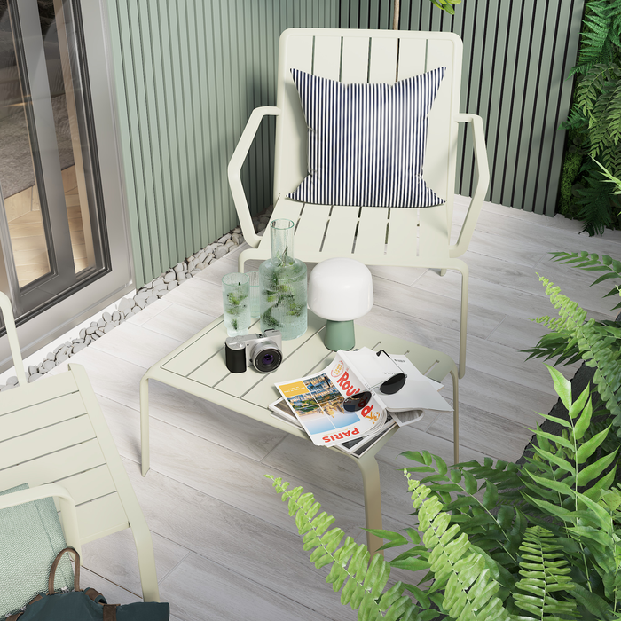 mesa de café-jardim-terraço-alumínio-verde-sálvia-material idaho