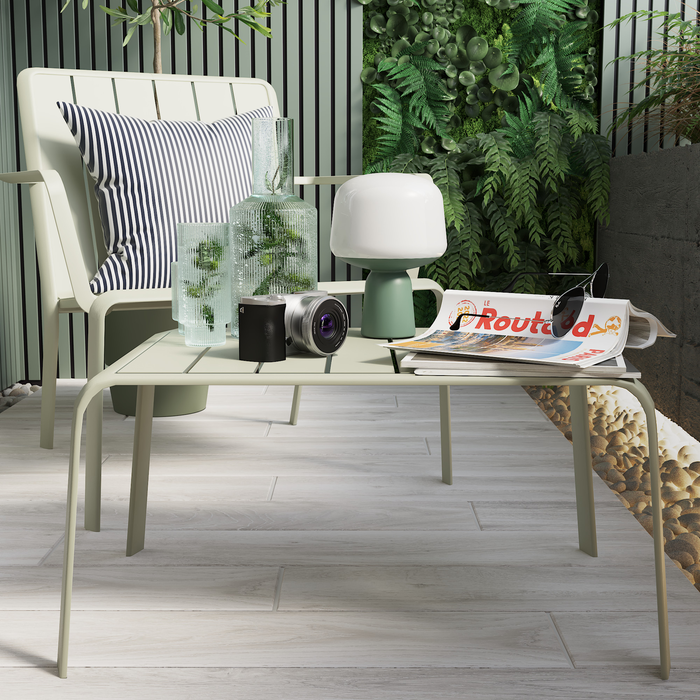 mesa de centro-jardim-terraço-alumínio-verde-sálvia-material idaho