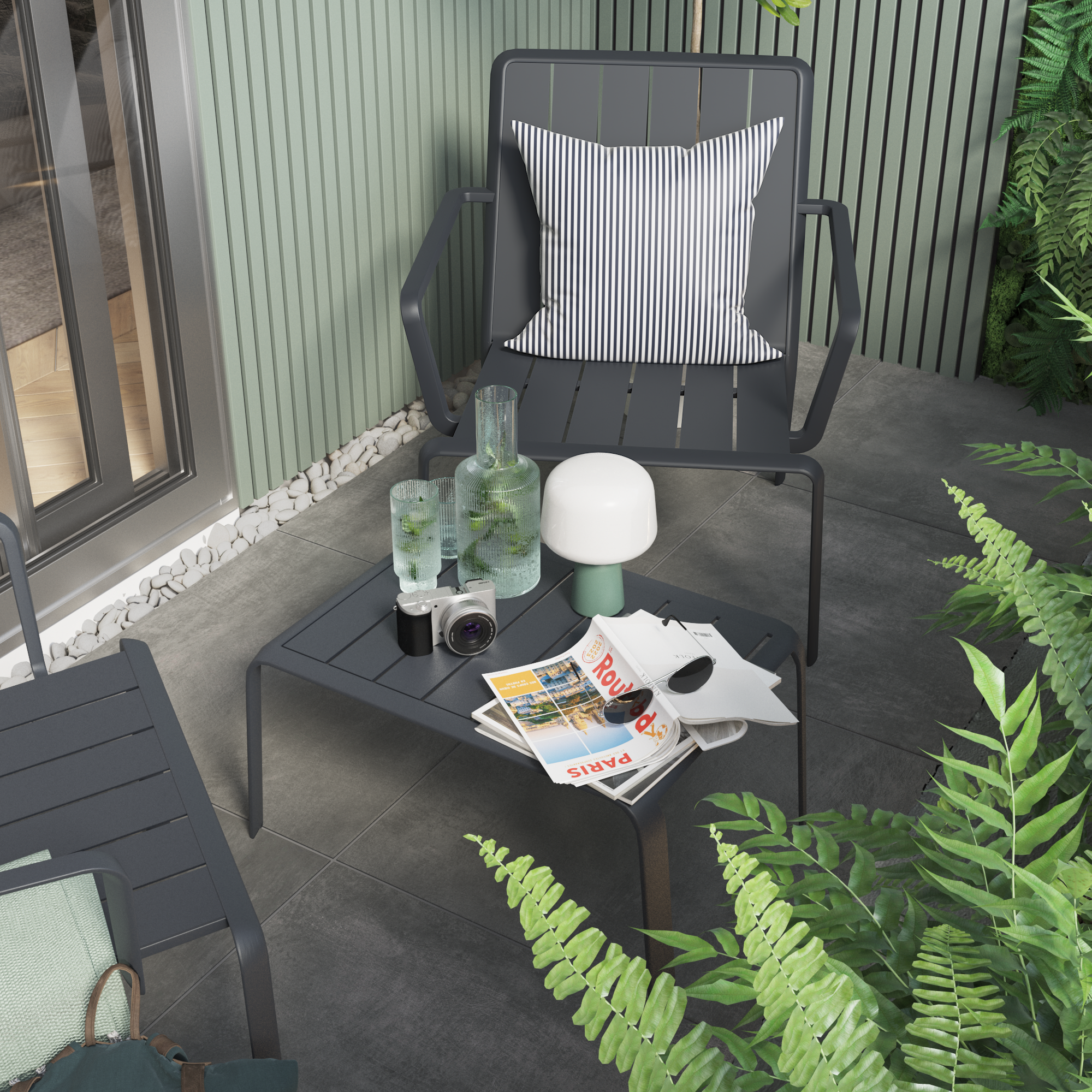 Mesa auxiliar de jardín naterial idaho de aluminio gris de 59x41x30 cm